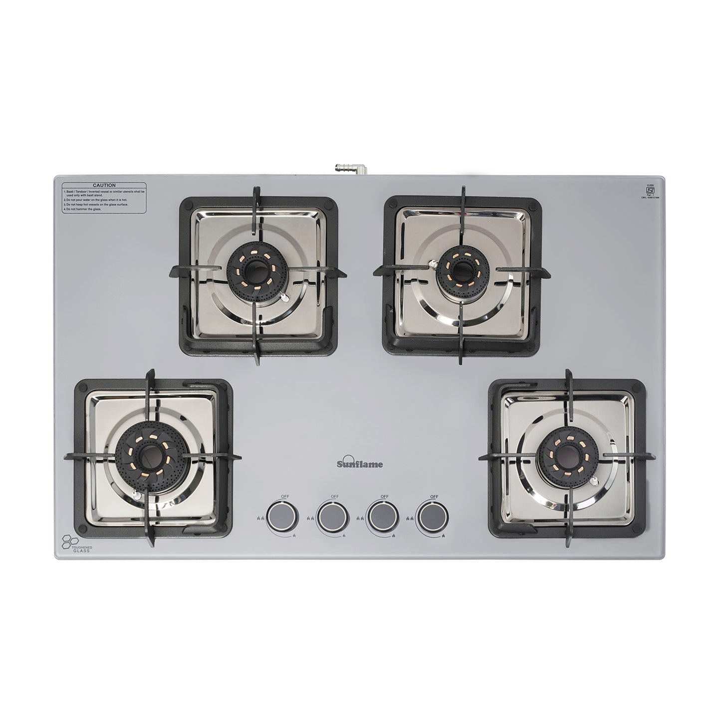 Ultra-Slim Grey 4 Burner Countertop Hob 80 cm Wide | Italian SABAF Valve
