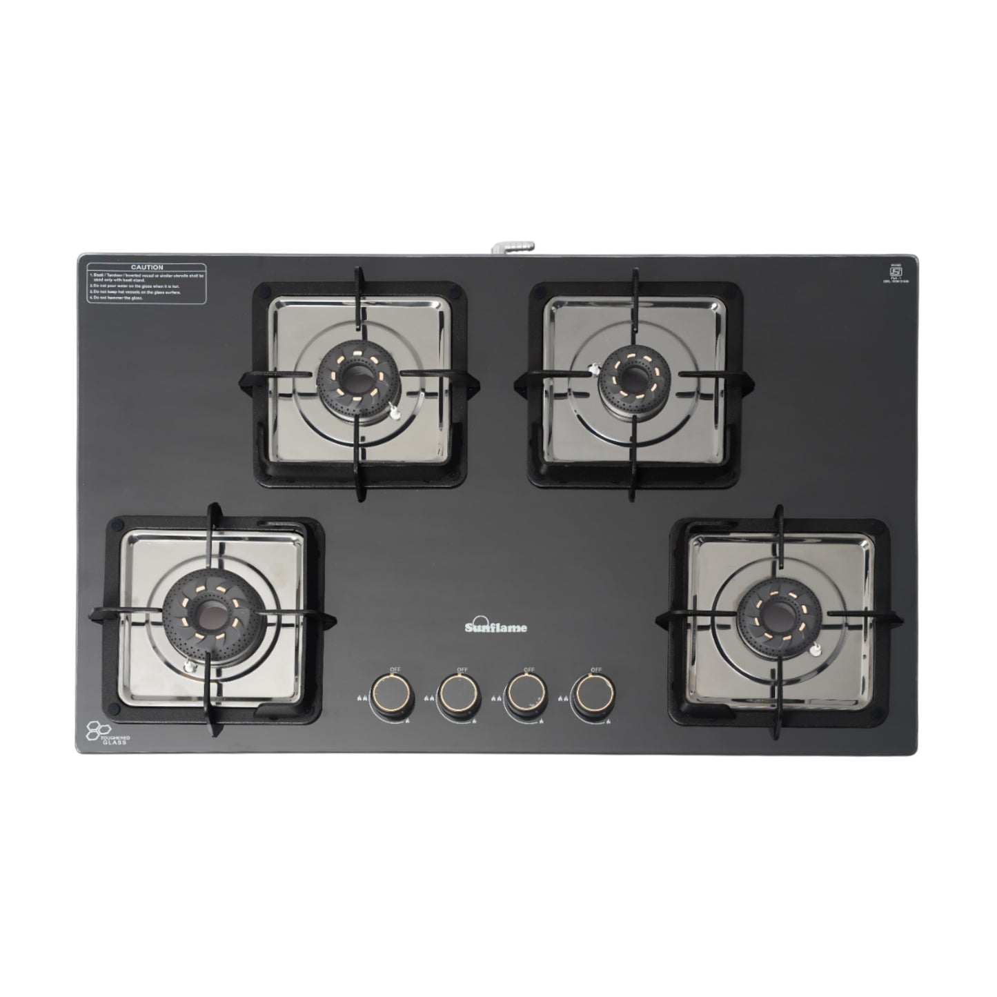Ultra-Slim Black 4 Burner Countertop Hob 80 cm Wide | Italian SABAF Valve