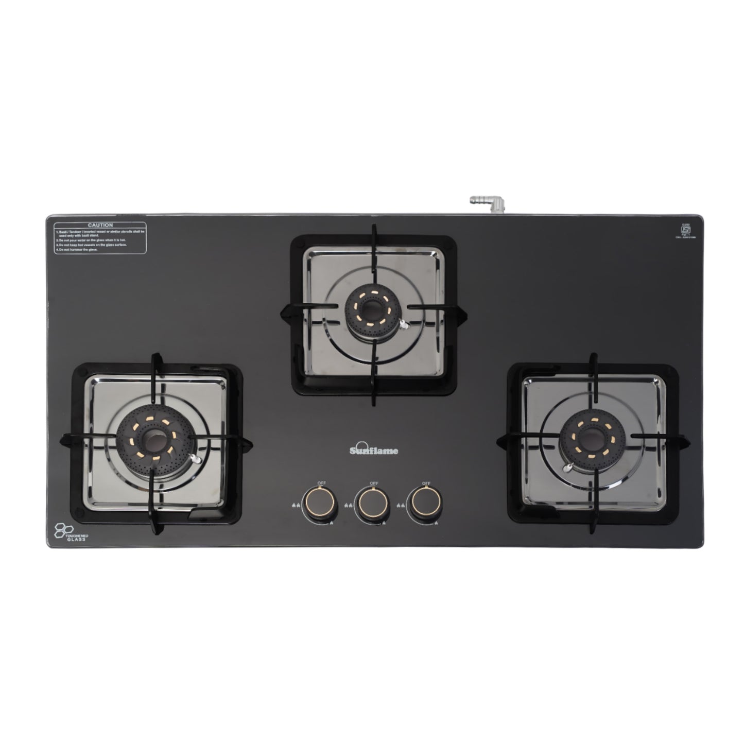 Ultra-Slim Black 3 Burner Countertop Hob 80 cm Wide | Italian SABAF Valve