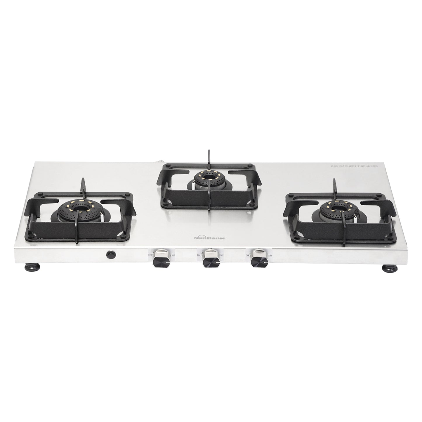 Sunflame 3 Burner Ultra-slim Stainless Steel Gas Stove 77 cm | Forged Brass Burners | 5-Year Warranty on Burners, SS Body & Valve by Sunflame | Auto Ignition | Pan Support with Flame Guard
