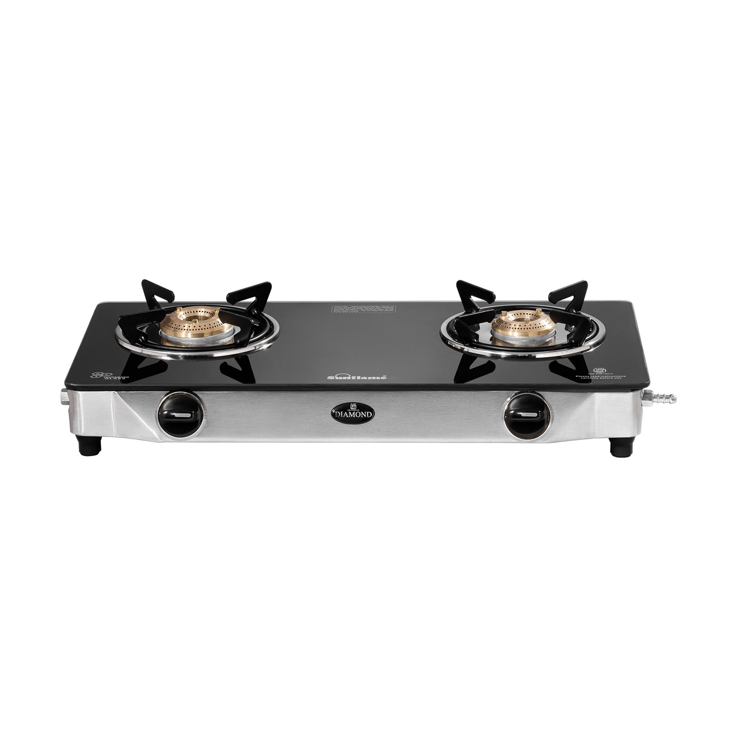 Diamond 2 Burner Gas Stove | 1 Medium and 1 Small Brass Burners |Toughened Glass Top | Steel