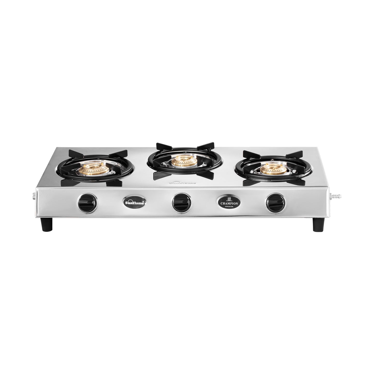 Champion 3 Burner Gas Stove | 1 Medium and 2 Small Brass Burners | Stainless Steel