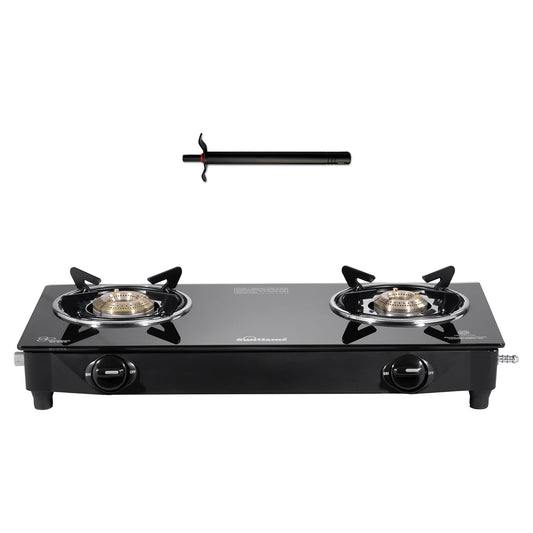 Sunflame Maleo 2 Burner Gas Stove | 1 Medium & 1 Small Brass Burners | 2 Year Product Coverage