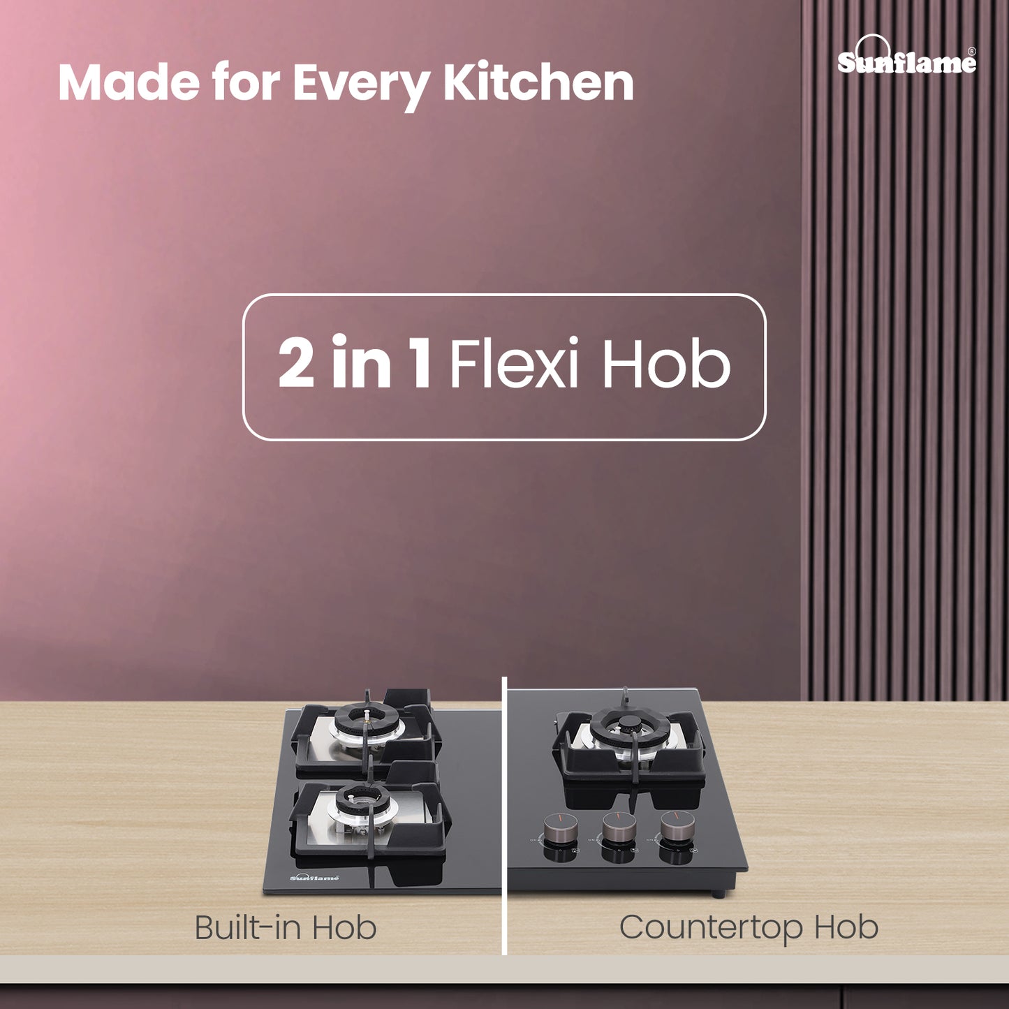 3 Burner Built-In & Countertop Flexi Hob 60 cm Wide | Flame Failure Device