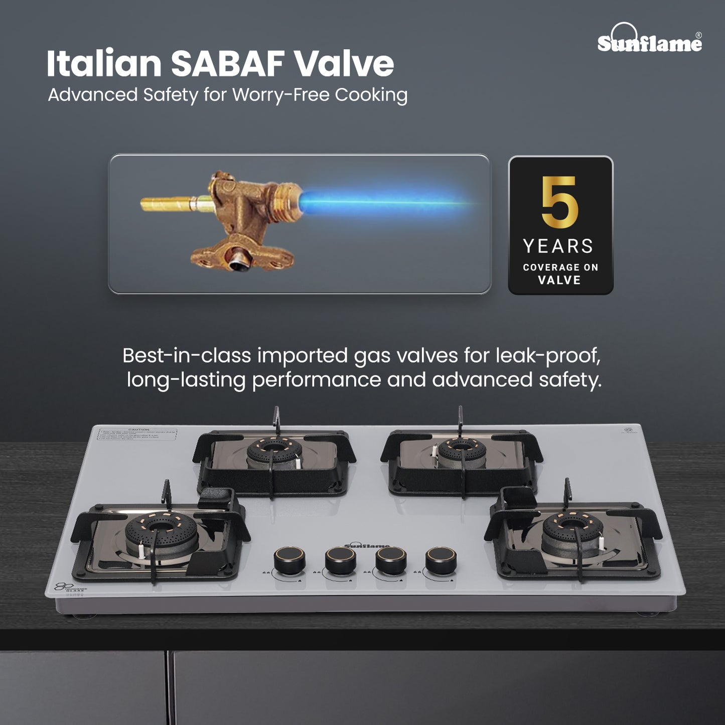 Ultra-Slim Grey 4 Burner Countertop Hob 80 cm Wide | Italian SABAF Valve
