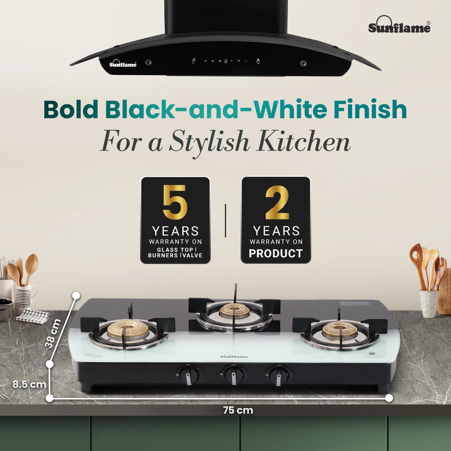 SGM 3 Burner Gas Stove | 1 Jumbo, 1 Medium, 1 Small Brass Burner | Toughened Glass Top