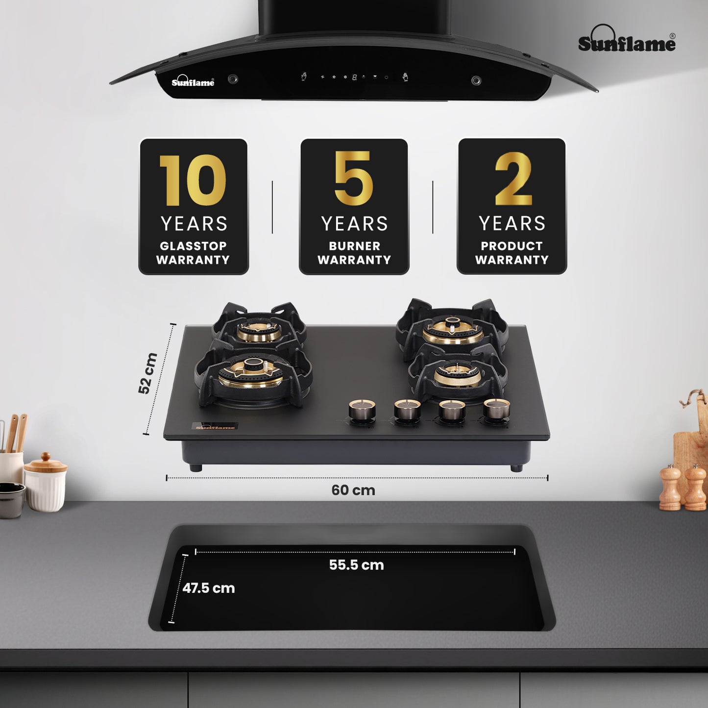 SHA 460 OBR 4 Burner Built-In & Countertop Flexi Hob 60 cm Wide | Flame Failure Device | 10 Year Glasstop Warranty