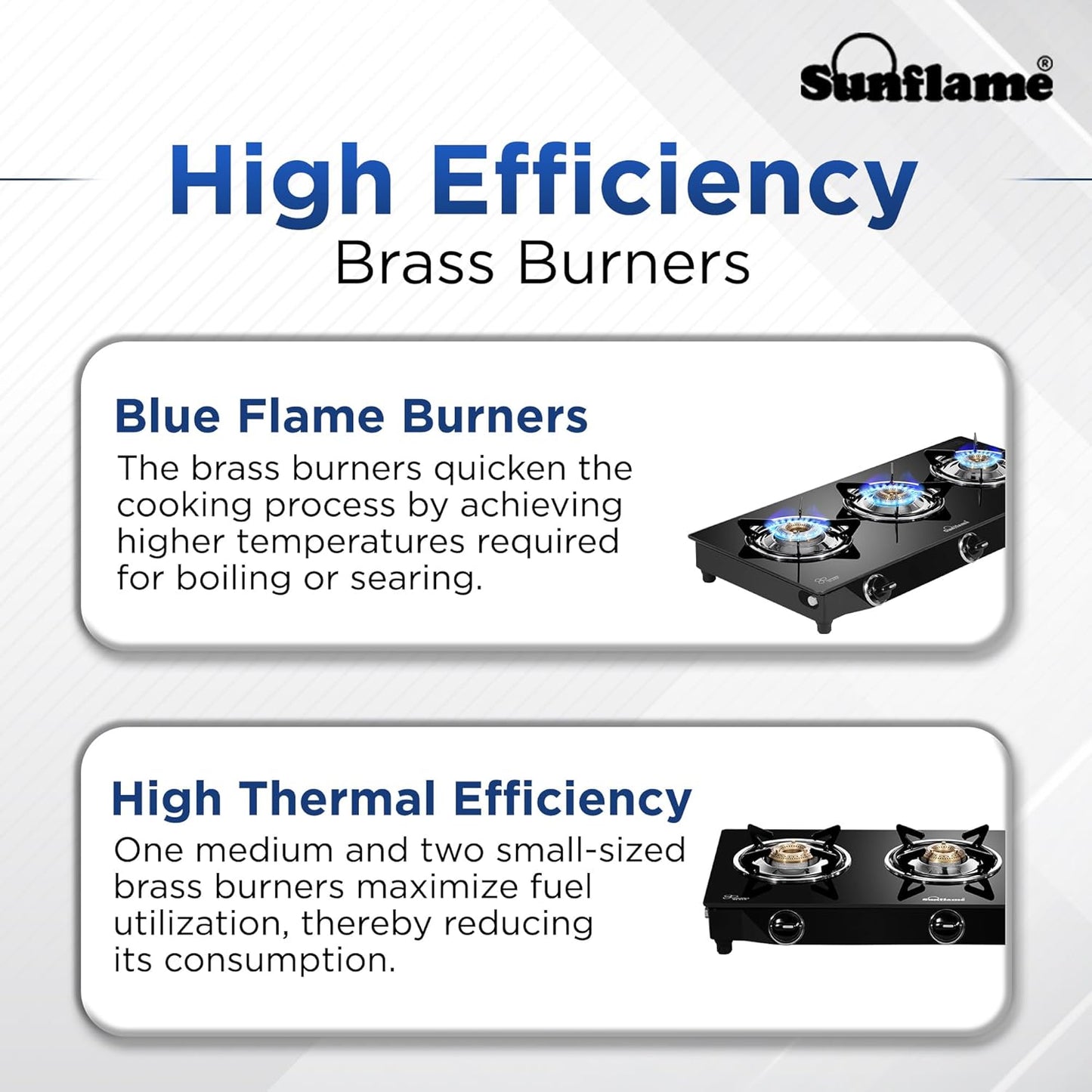 Sunflame Maleo 3 Burner Gas Stove | 1 Medium & 2 Small Brass Burners | 2 Year Product Coverage