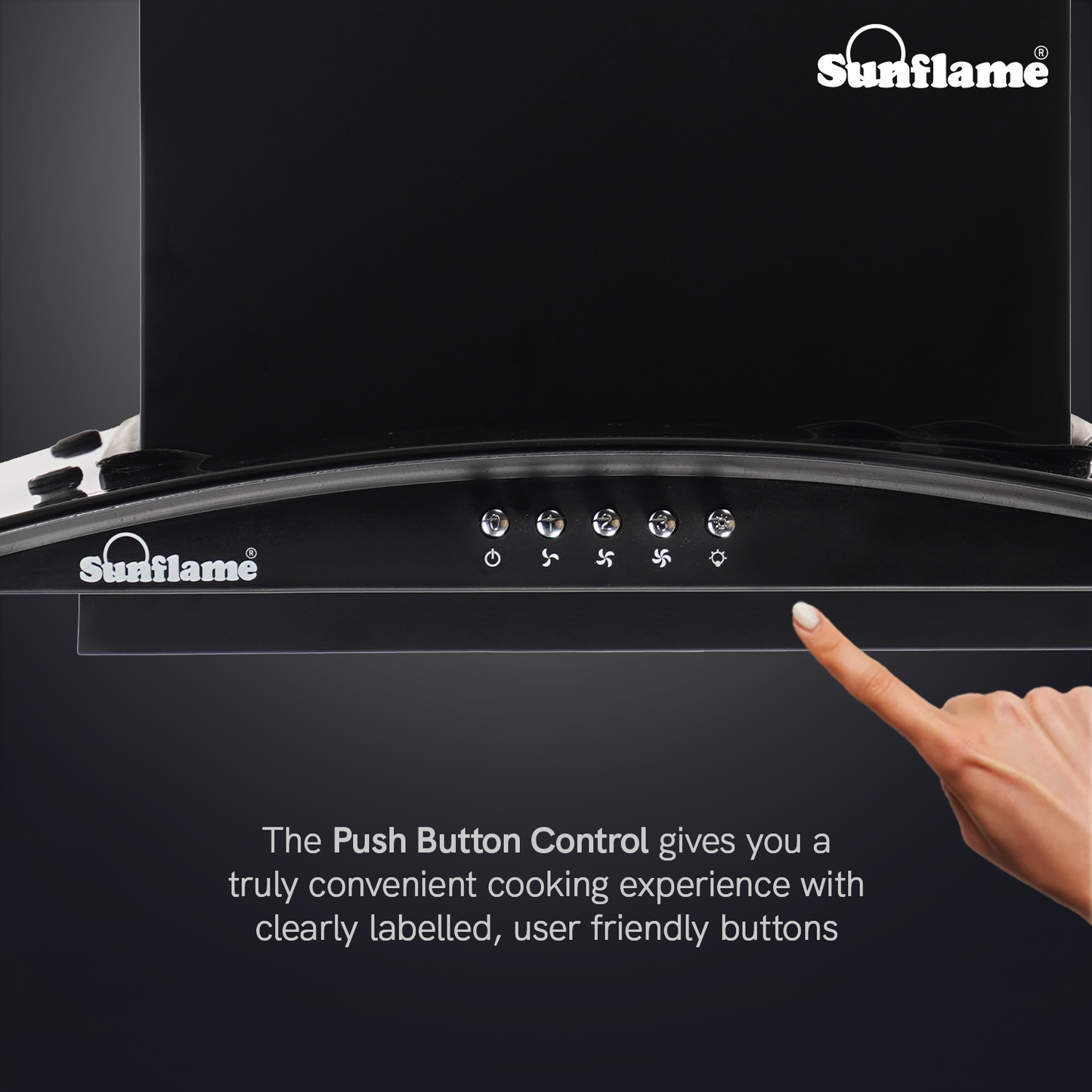 Sunflame Naples 60 cm Filterless Chimney | 1100 m³/h High Suction Capacity | 2-Year Product and 8-Year Motor Coverage by Sunflame | Push Button Control | 3-Speed Exhaust Fan | Dual LED Lights