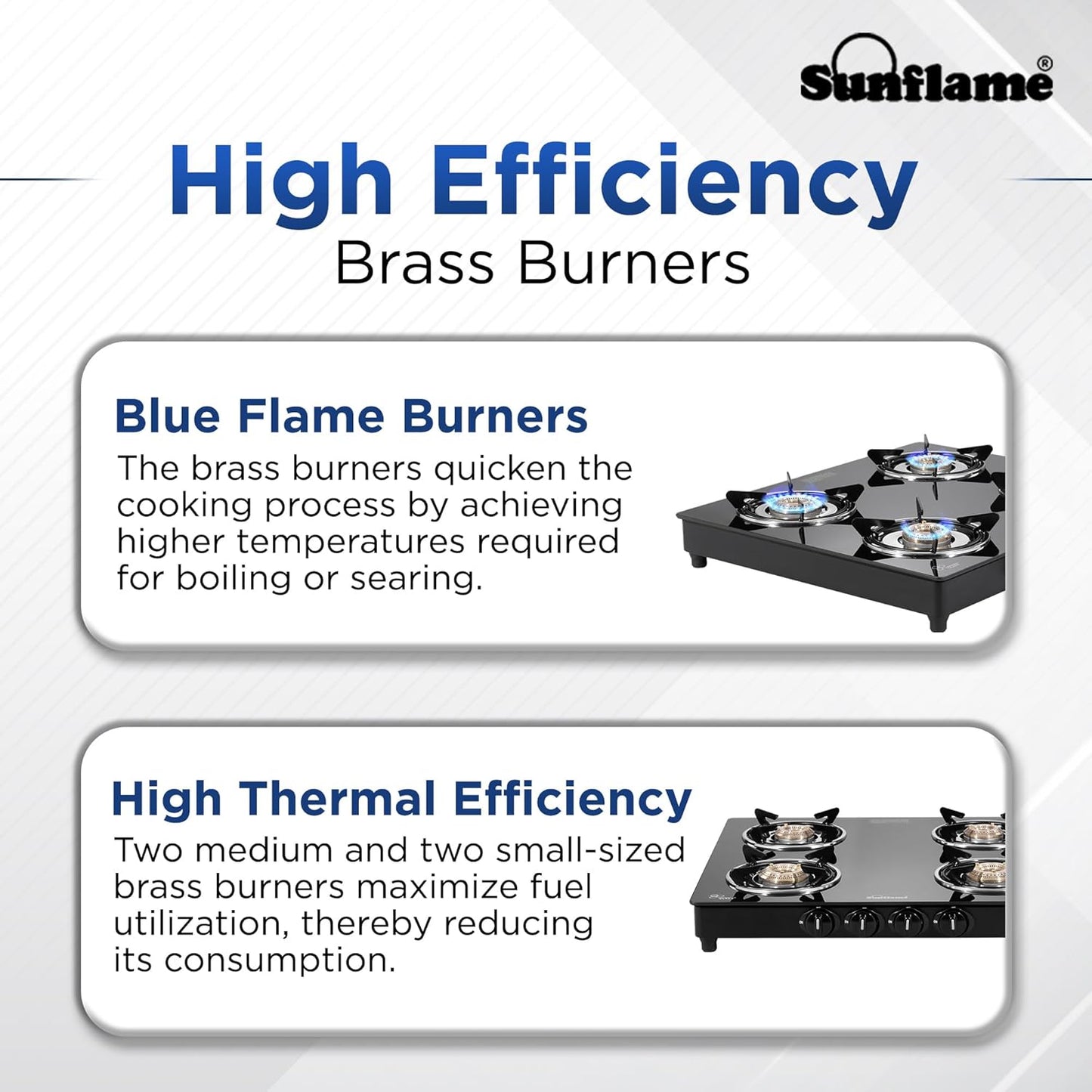 Sunflame Maleo 4 Burner Gas Stove | 2 Medium & 2 Small Brass Burners | 2 Year Product Coverage