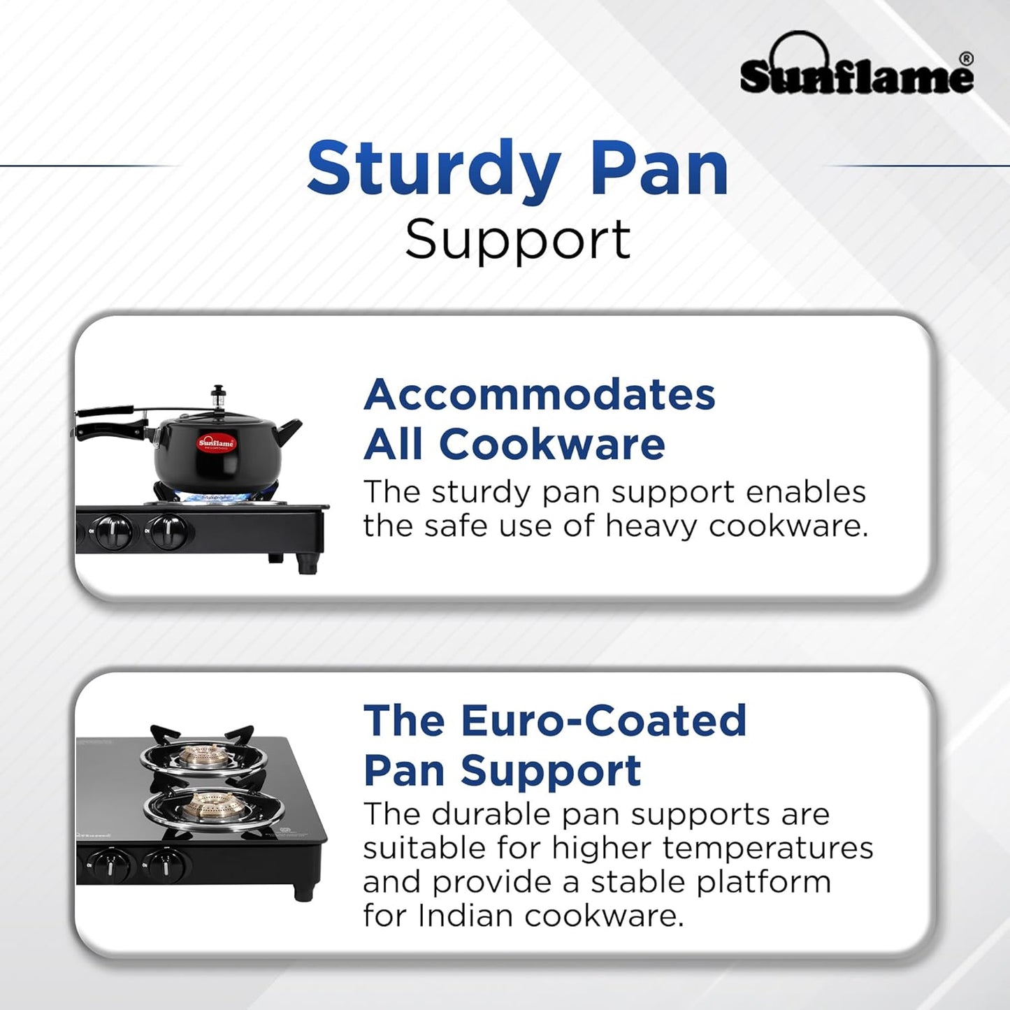 Sunflame Maleo 4 Burner Gas Stove | 2 Medium & 2 Small Brass Burners | 2 Year Product Coverage