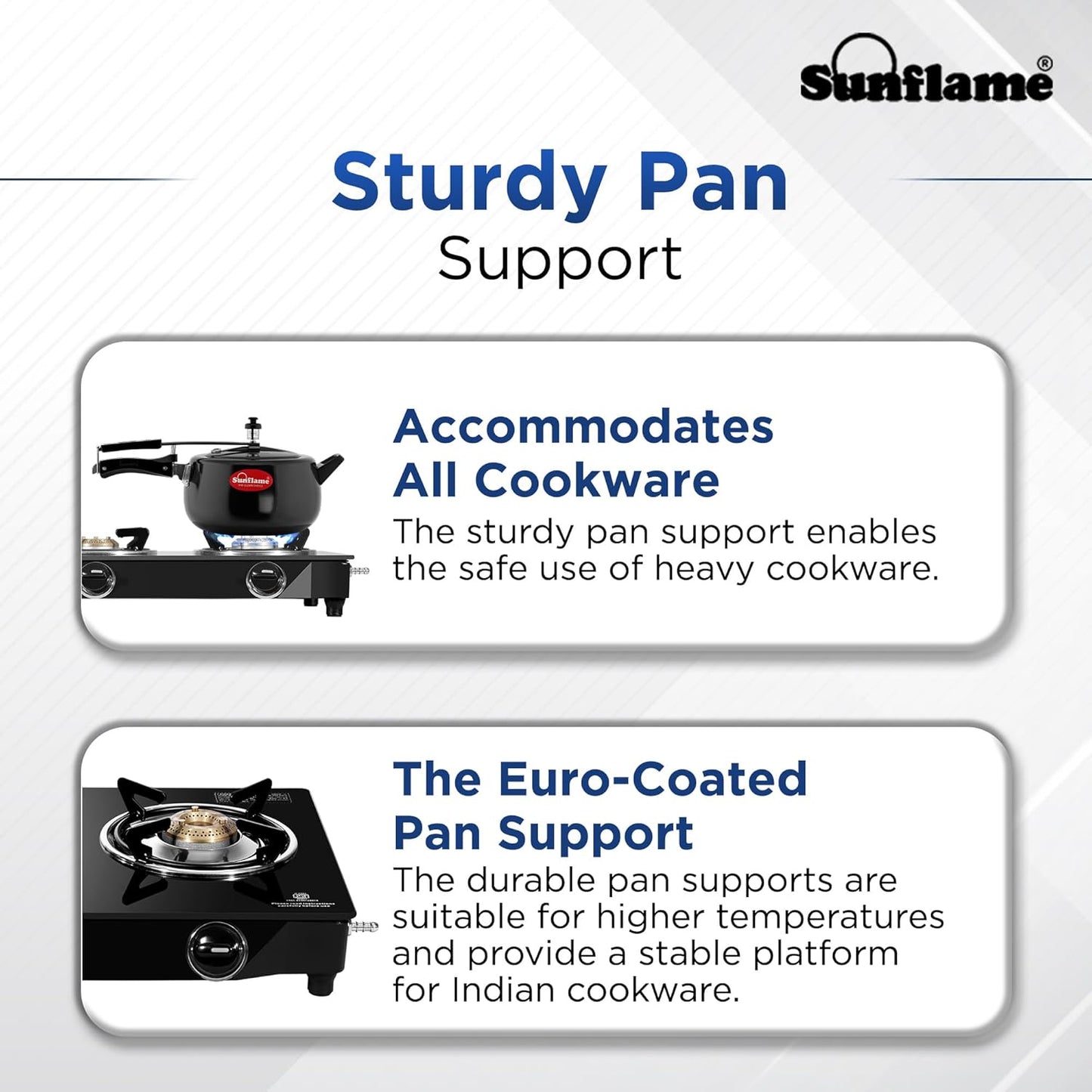 Sunflame Maleo 3 Burner Gas Stove | 1 Medium & 2 Small Brass Burners | 2 Year Product Coverage