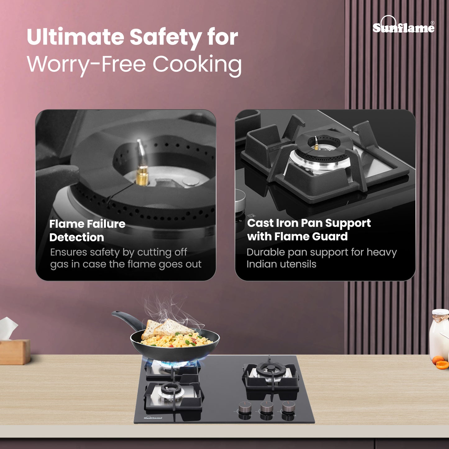 3 Burner Built-In & Countertop Flexi Hob 60 cm Wide | Flame Failure Device