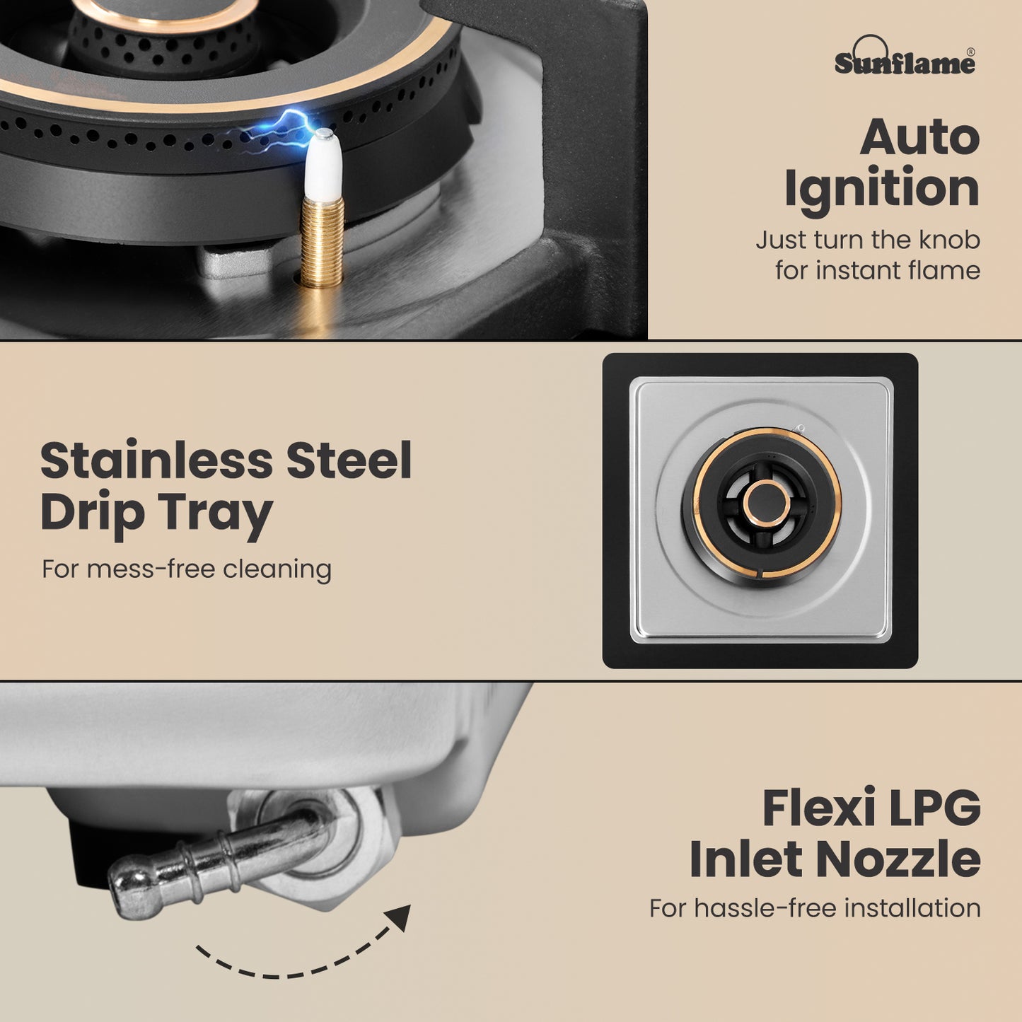 3 Burner Built-In & Countertop Flexi Hob 78 cm Wide | Bevelled Edges