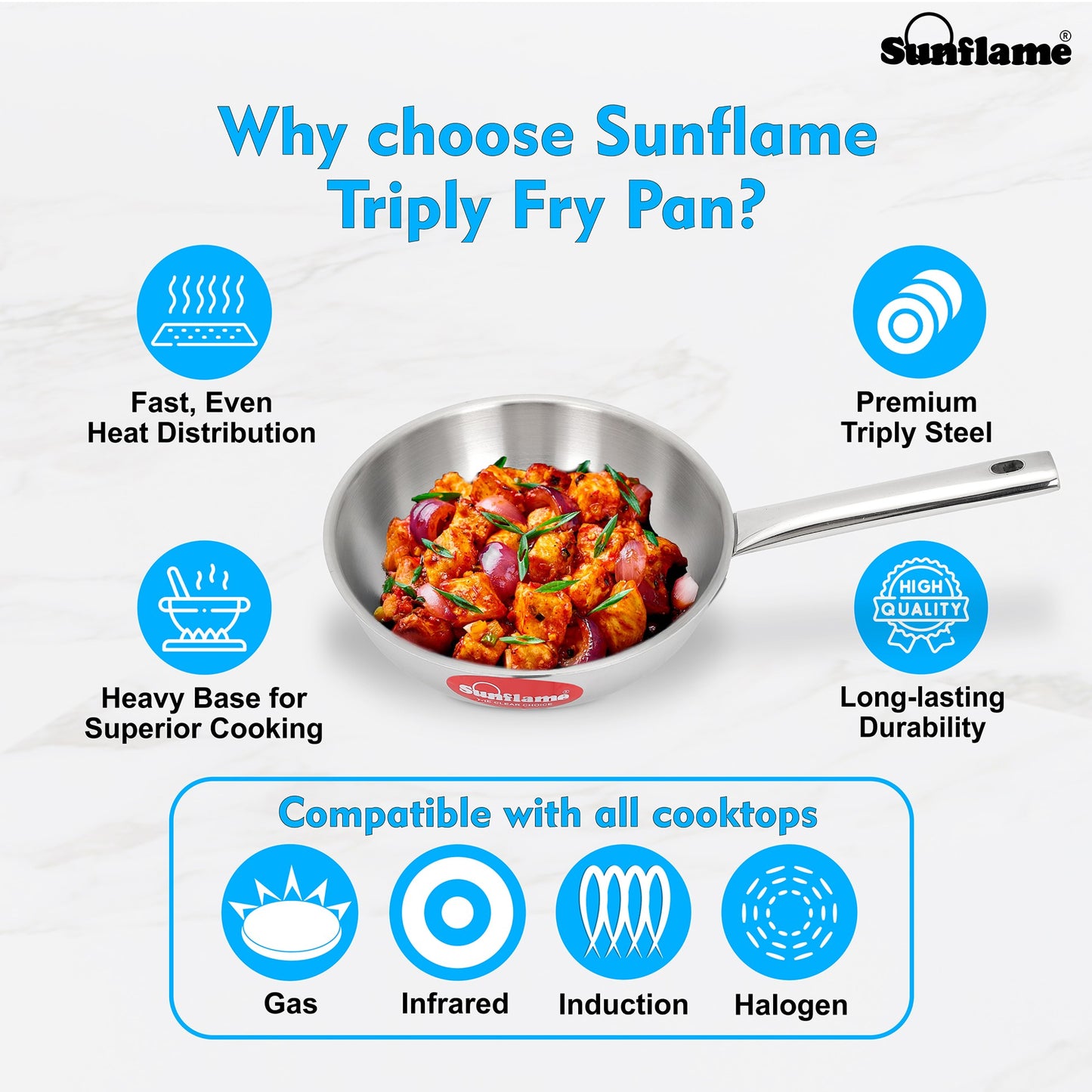 Triply Fry Pan with Stainless Steel Lid | 22 cm Diameter | Induction and Gas Stove Compatible