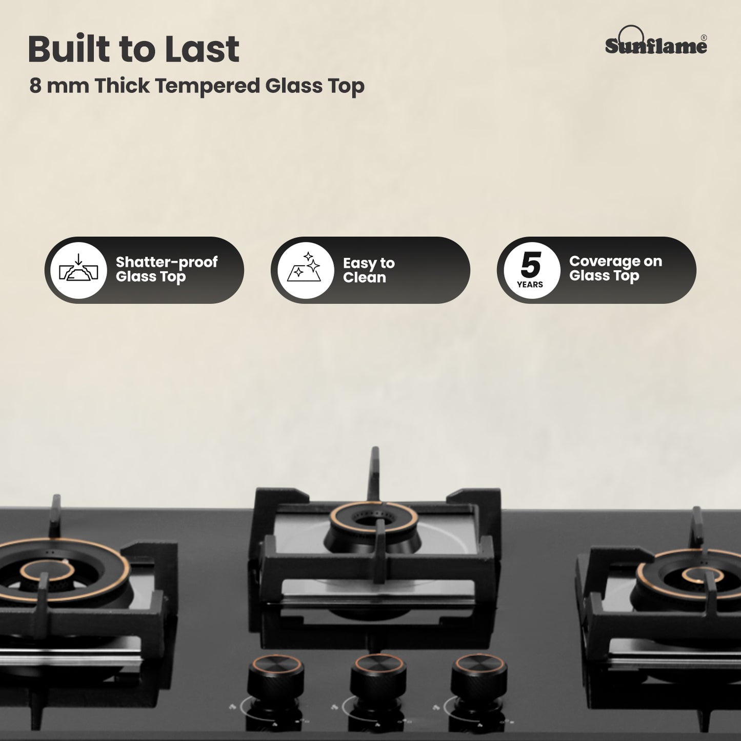 3 Burner Built-In & Countertop Flexi Hob 78 cm Wide | Bevelled Edges