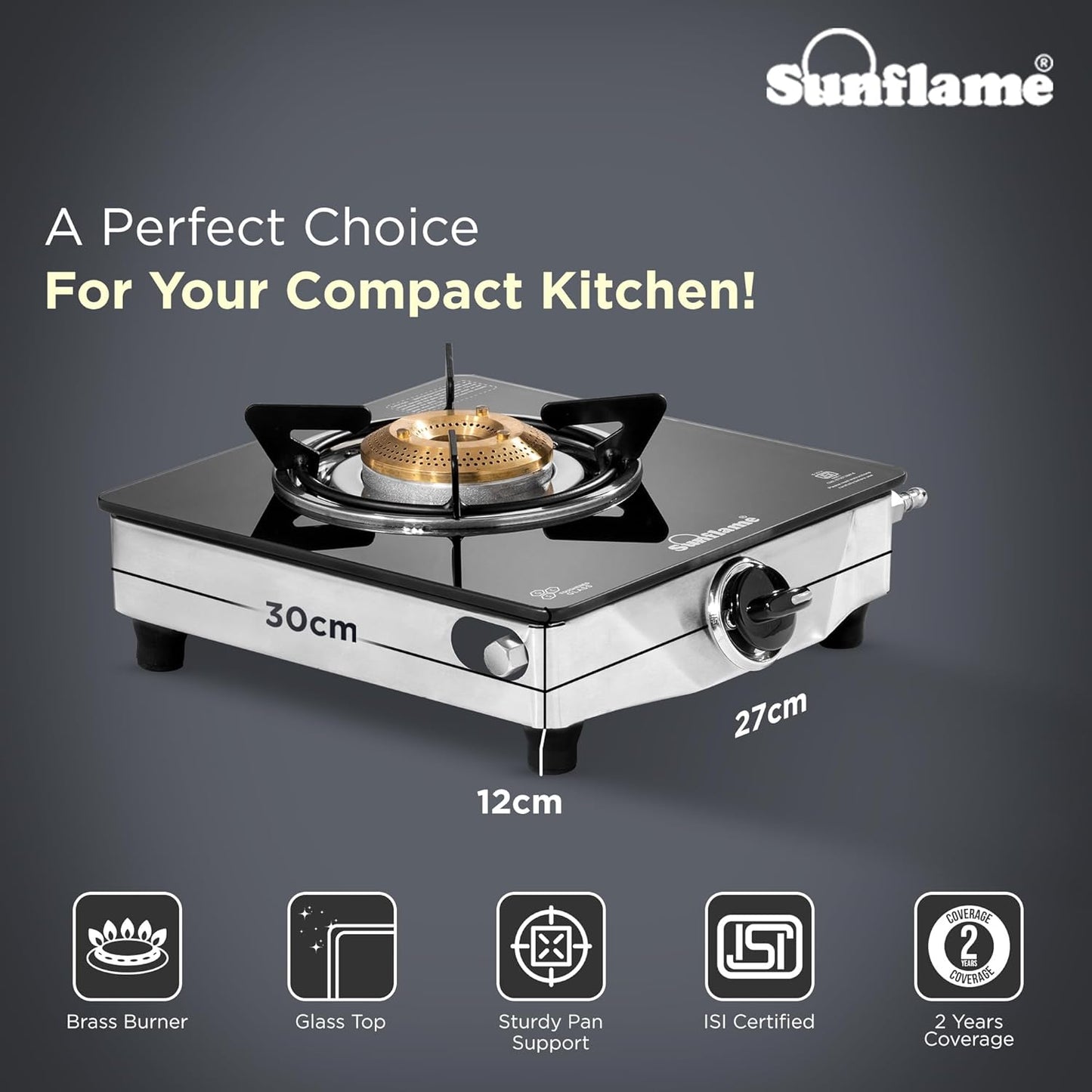 One Burner Gas Stove | Jumbo Burner | Heavy Duty Pan Support| Silver