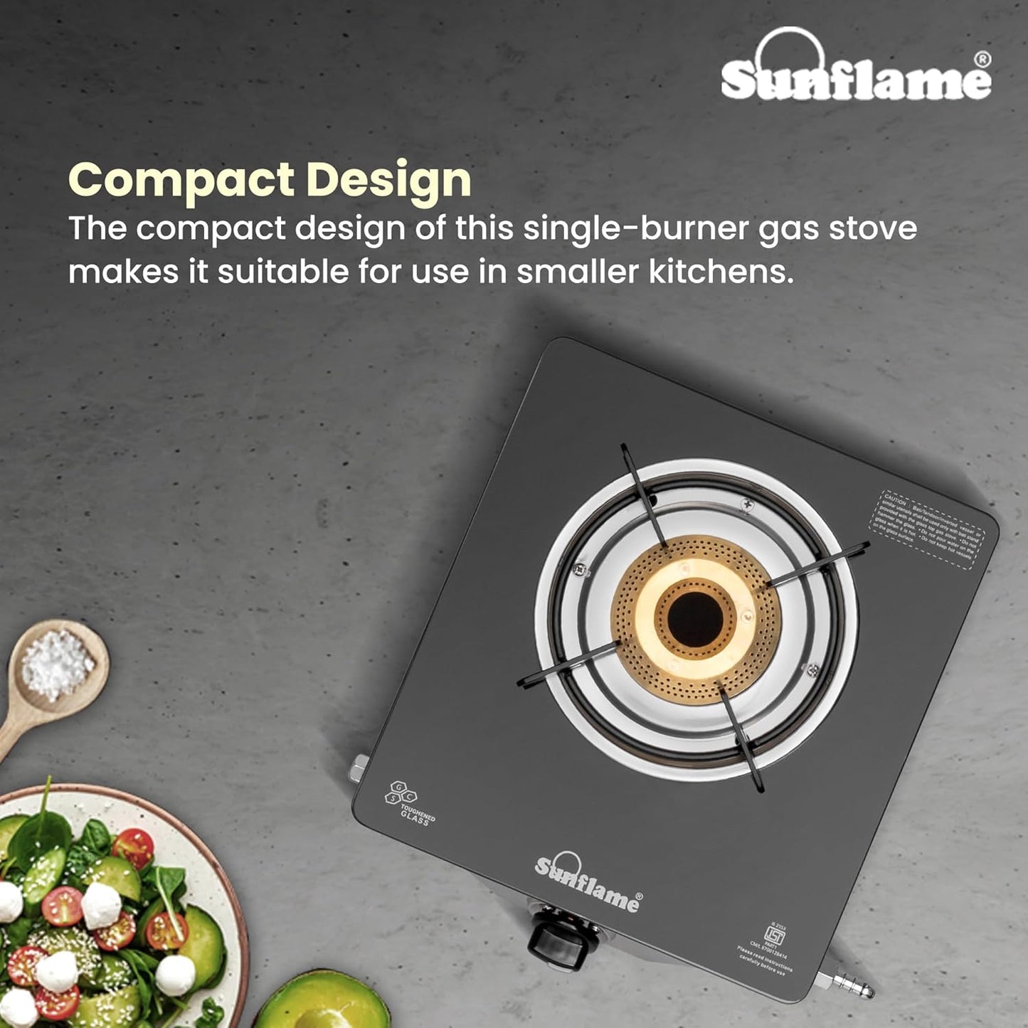One Burner Gas Stove | Jumbo Burner | Heavy Duty Pan Support| Silver