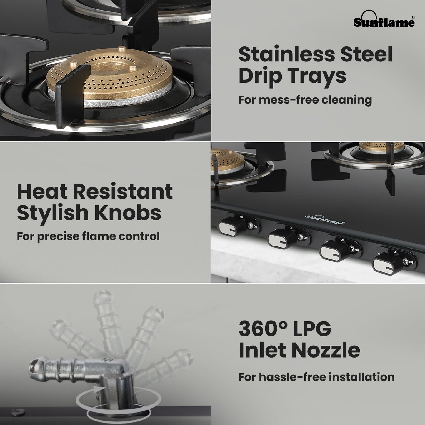 Zenial 4 Burner Slim Glass Top Gas Stove | 80 cm Wide | Toughened Glass Top