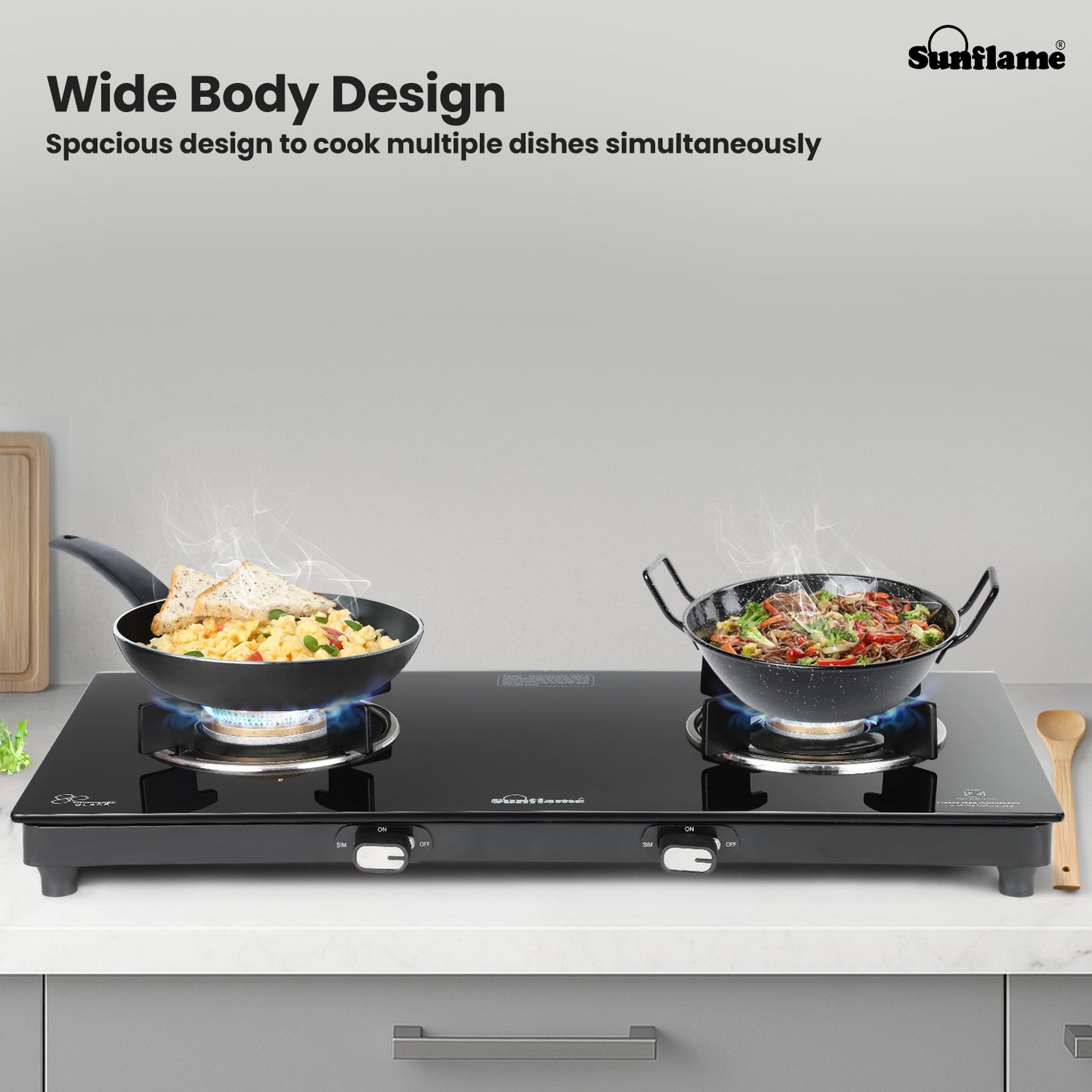 Zenial 2 Burner Slim Glass Top Gas Stove |80 cm Wide | Toughened Glass Top