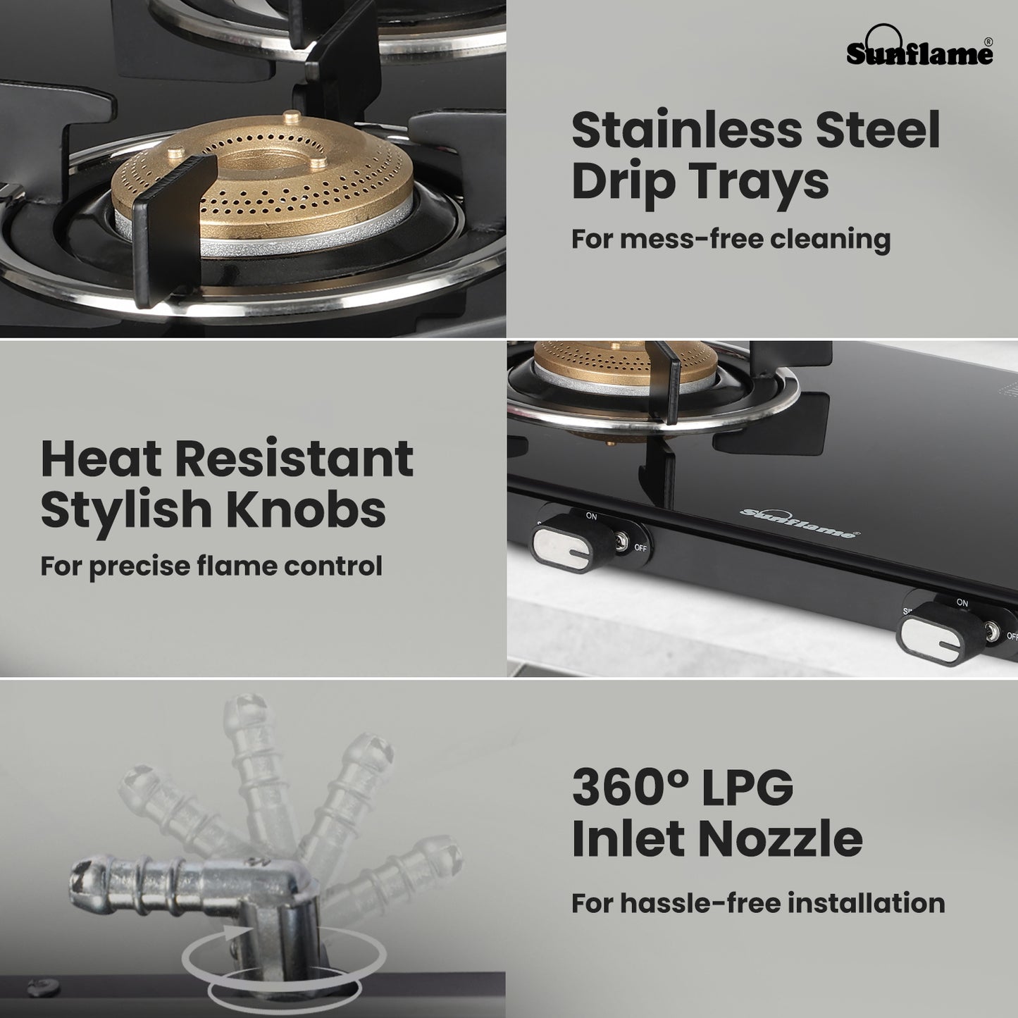 Zenial 2 Burner Slim Glass Top Gas Stove |80 cm Wide | Toughened Glass Top