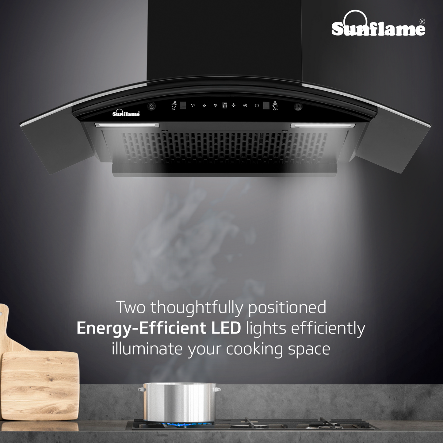 Sunflame Roma 75 cm Filterless Auto-Clean Chimney | 1200 m³/h High Suction Capacity
