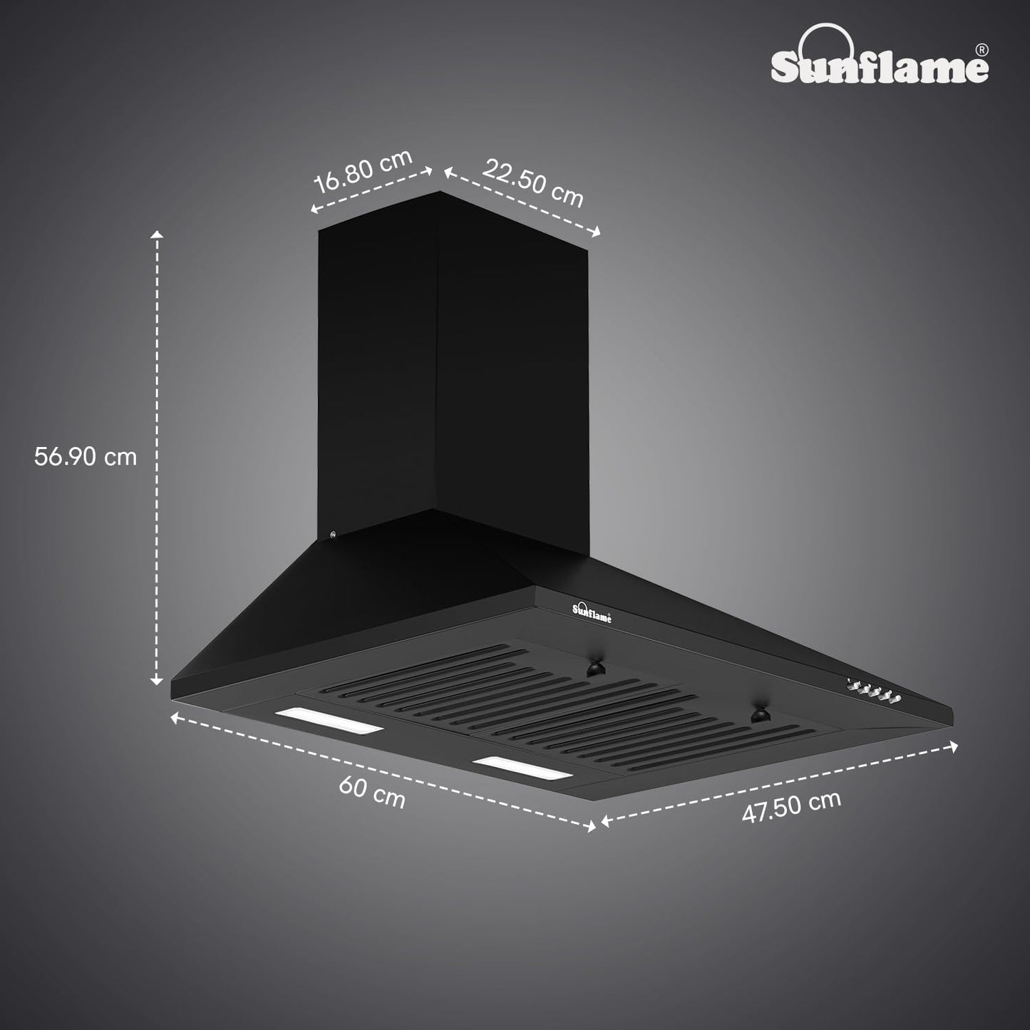 Maleo 60 BF Chimney | 60 cm | 900 m³/h Suction Capacity | Baffle Filters | Push Button Control