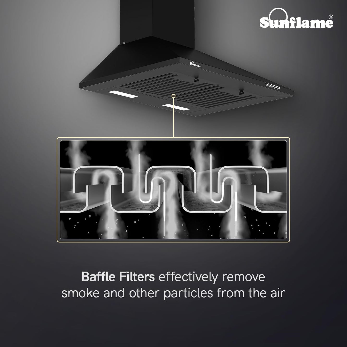 Maleo 60 BF Chimney | 60 cm | 900 m³/h Suction Capacity | Baffle Filters | Push Button Control