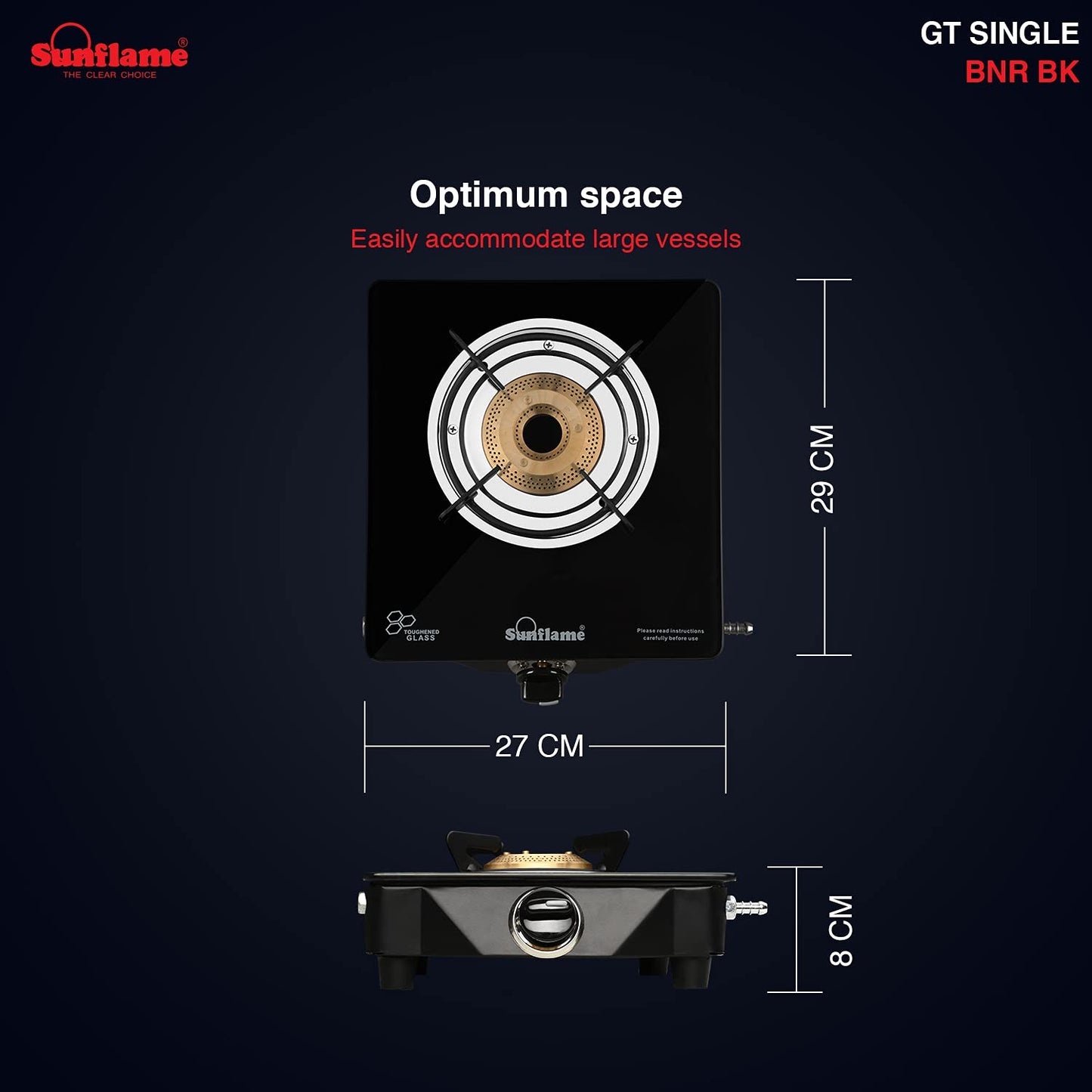 One Burner Gas Stove | Jumbo Burner Gas Stove | Heavy Duty Pan Support| Black