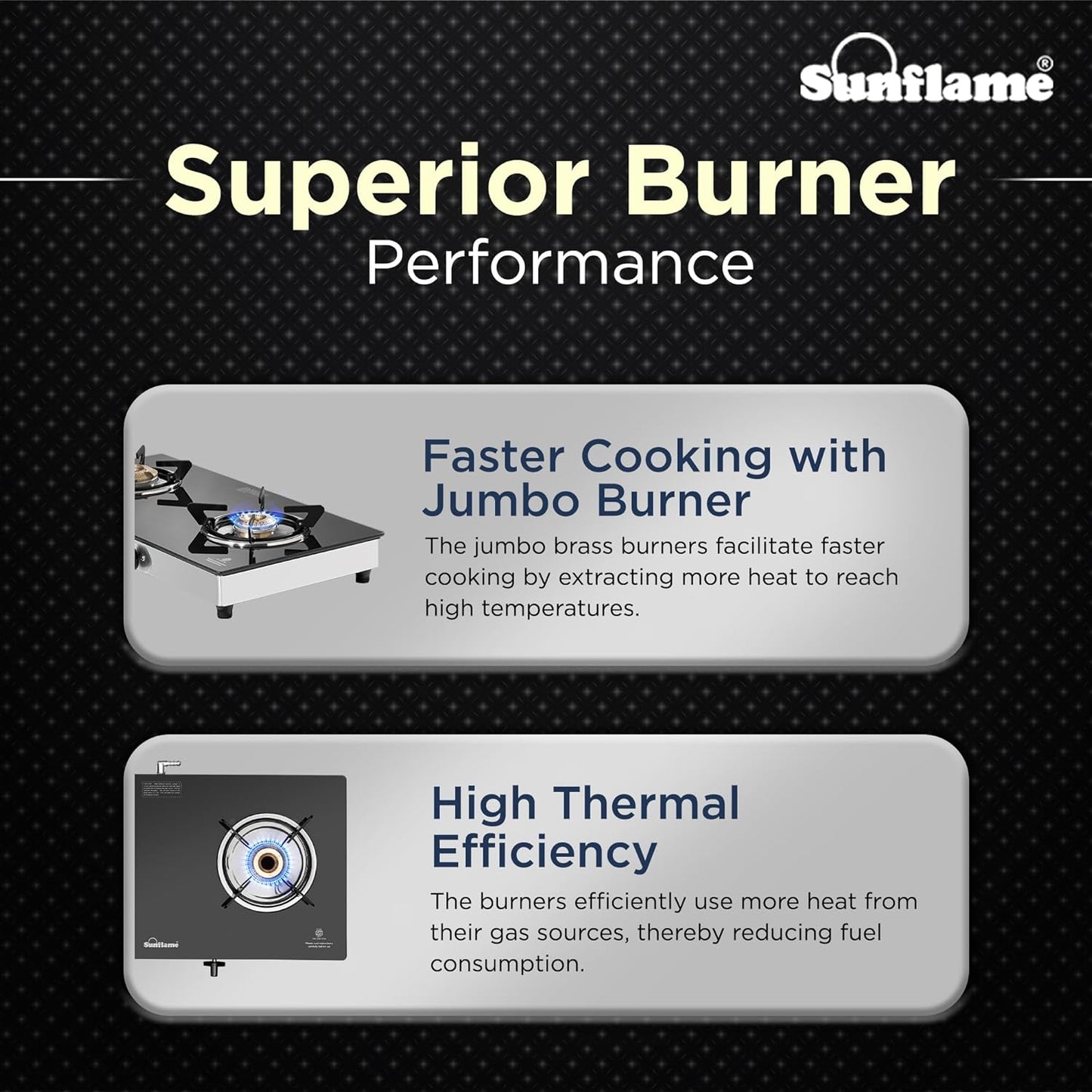 Crystal Nova 2 Burner Gas Stove | 1 Medium and 1 Small Brass Burners |Toughened Glass Top |Steel