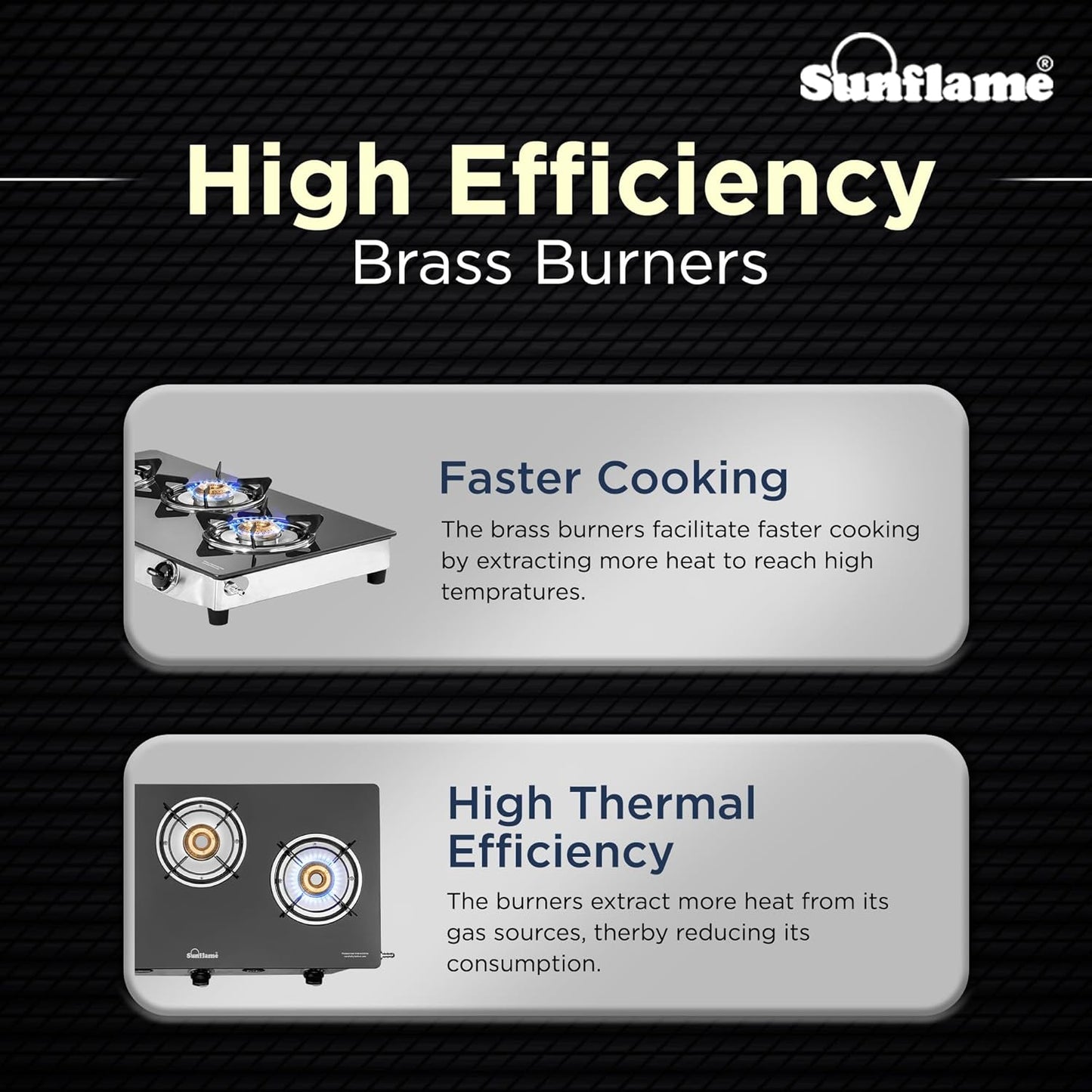 Pride 3 Burner Gas Stove | 1 Medium and 2 Small Brass Burners |Toughened Glass Top |Steel