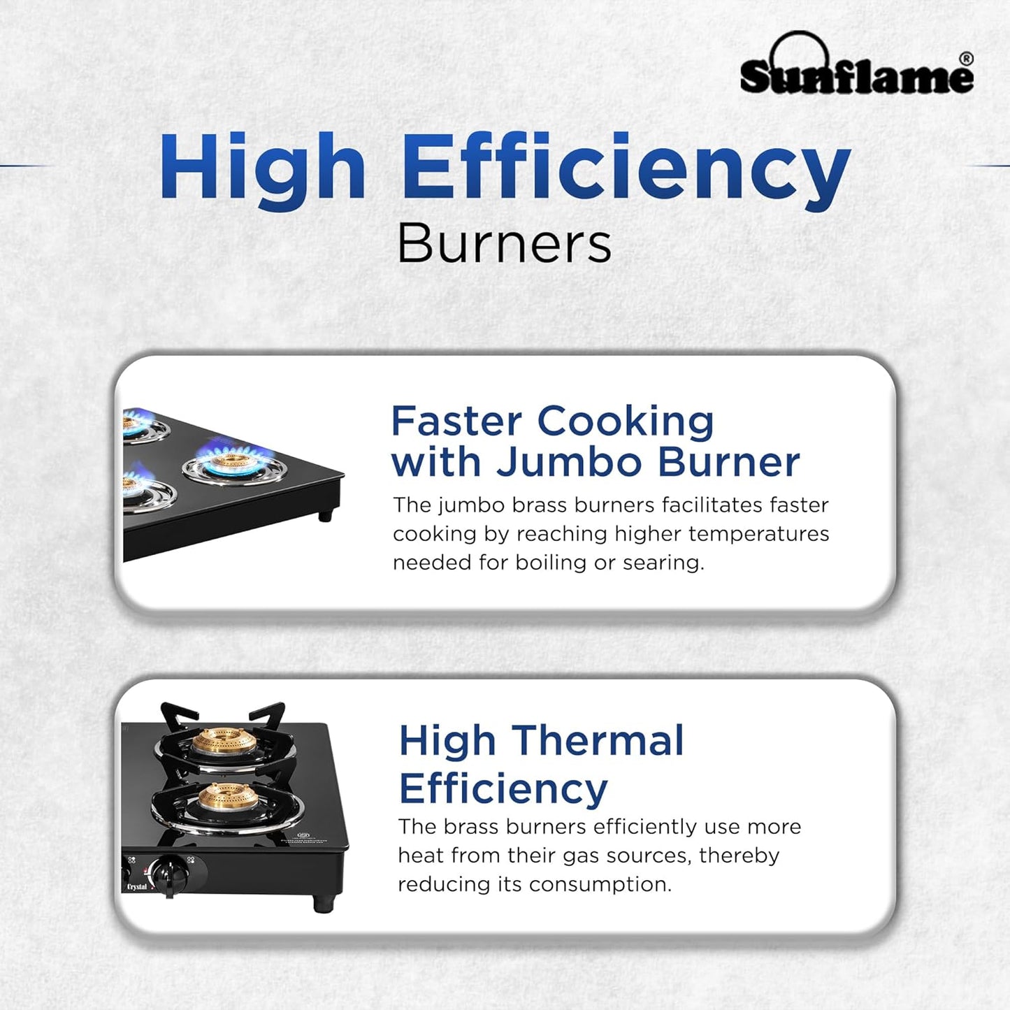 Crystal 4 Burner Gas Stove | 2 Medium and 2 Small Brass Burners |Toughened Glass Top | Black