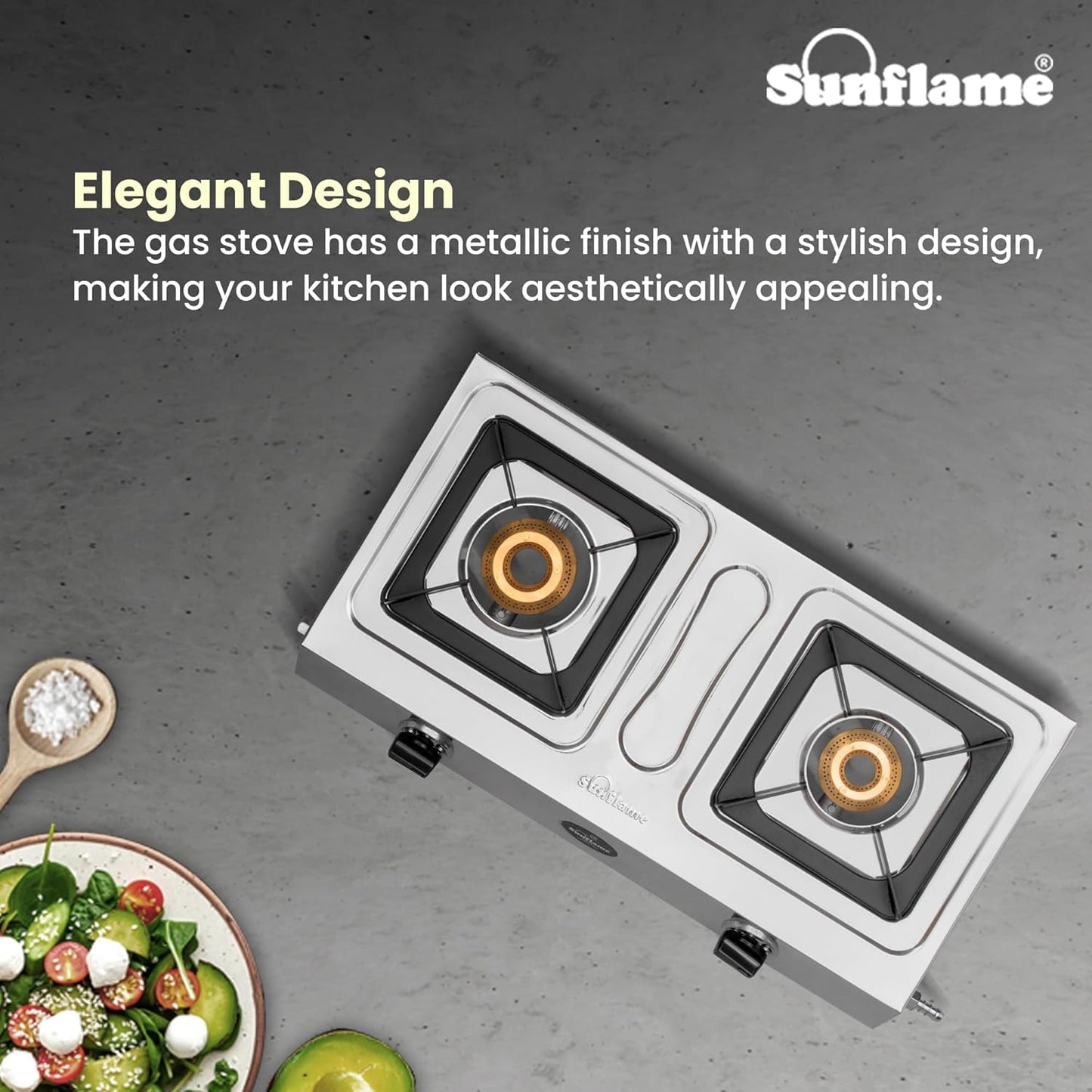2 Burner Smart Gas Stove | 1 Medium and 1 Small Brass Burners |Stainless Steel