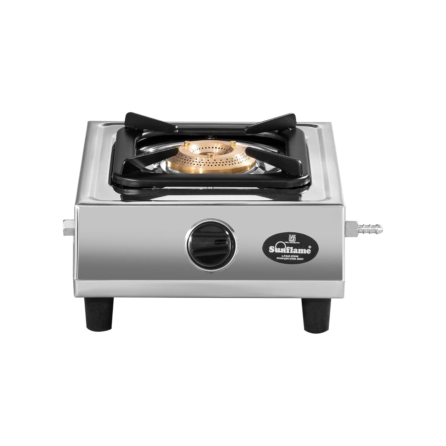 One Burner Glass Top Gas Stove | Jumbo Burner | Heavy Duty Pan Support| Silver