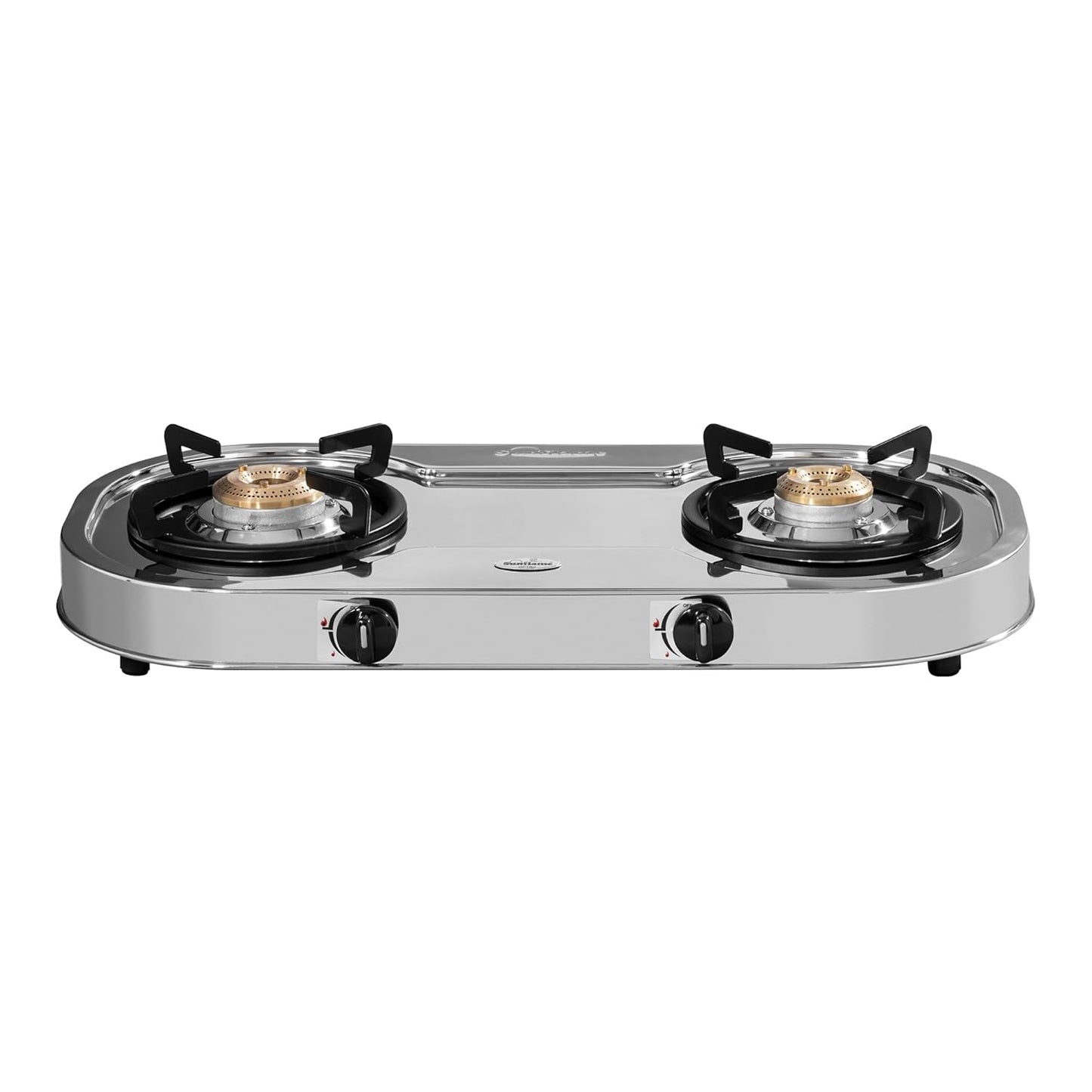 Optra 2 Burner Gas Stove | 1 Medium and 1 Small Brass Burners |Toughened Glass Top | Steel