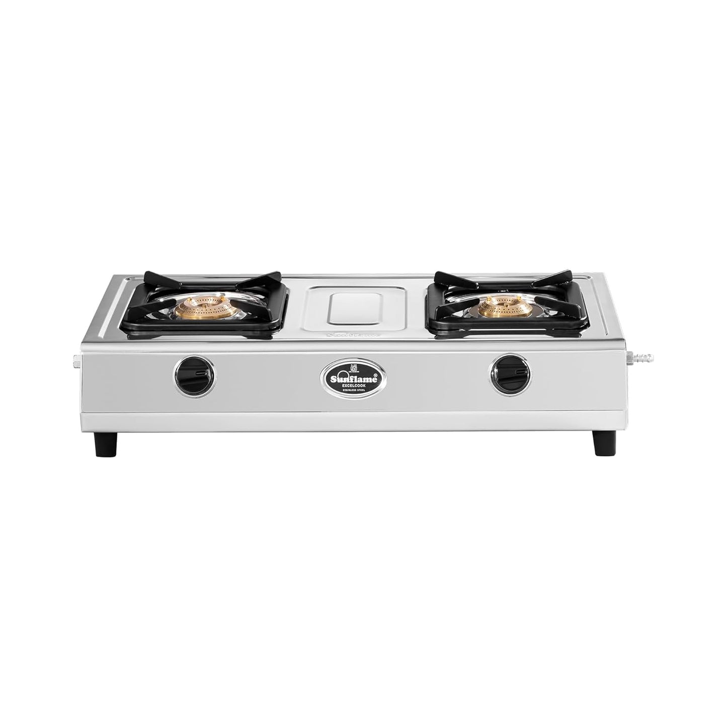Excel 2 Burner Gas Stove | 1 Medium and 1 Small Brass Burners | Stainless Steel