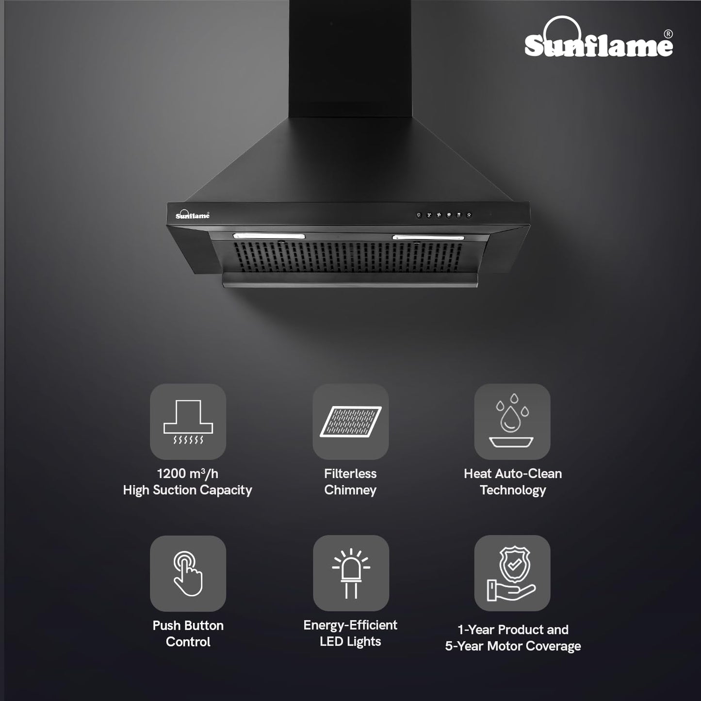 Maleo 60 FL HAC Filterless Auto-Clean Chimney | 60 cm| High Suction of 1200 m³/h | Push Button Control