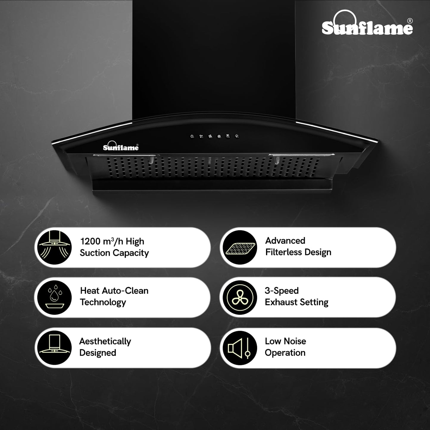 Lamia 60 FL HAC Filterless Auto-Clean Chimney | 60 cm | 1200 m³/h High Suction | Push Button Control