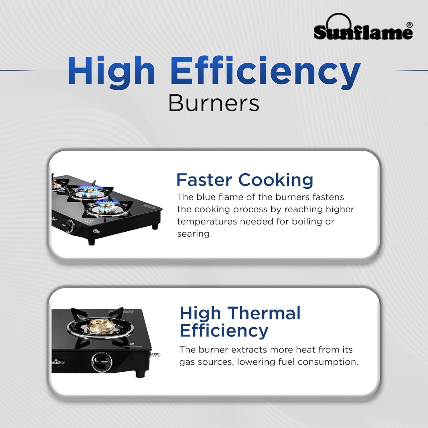 Diamond 3 Burner Gas Stove | 1 Medium and 2 Small Brass Burners |Toughened Glass Top |Black