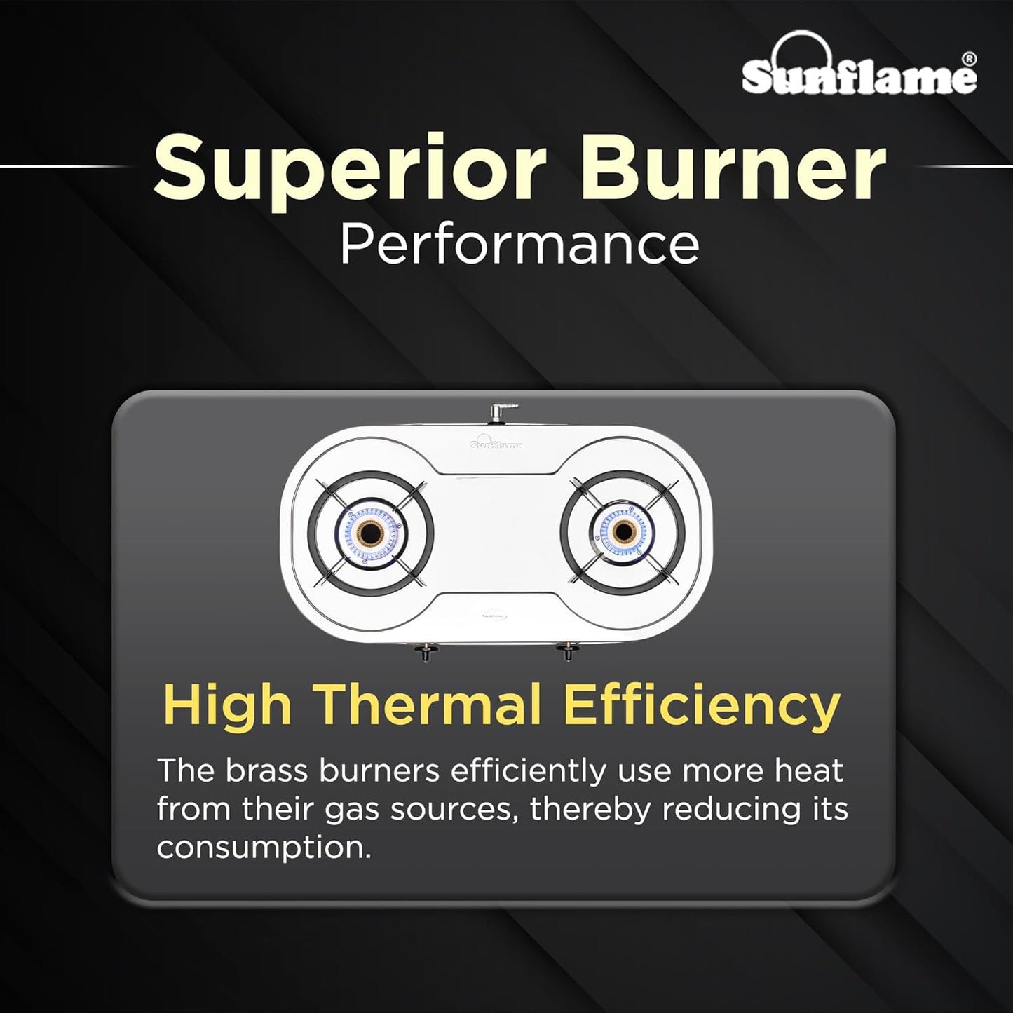 Optra 2 Burner Gas Stove | 1 Medium and 1 Small Brass Burners |Toughened Glass Top | Steel