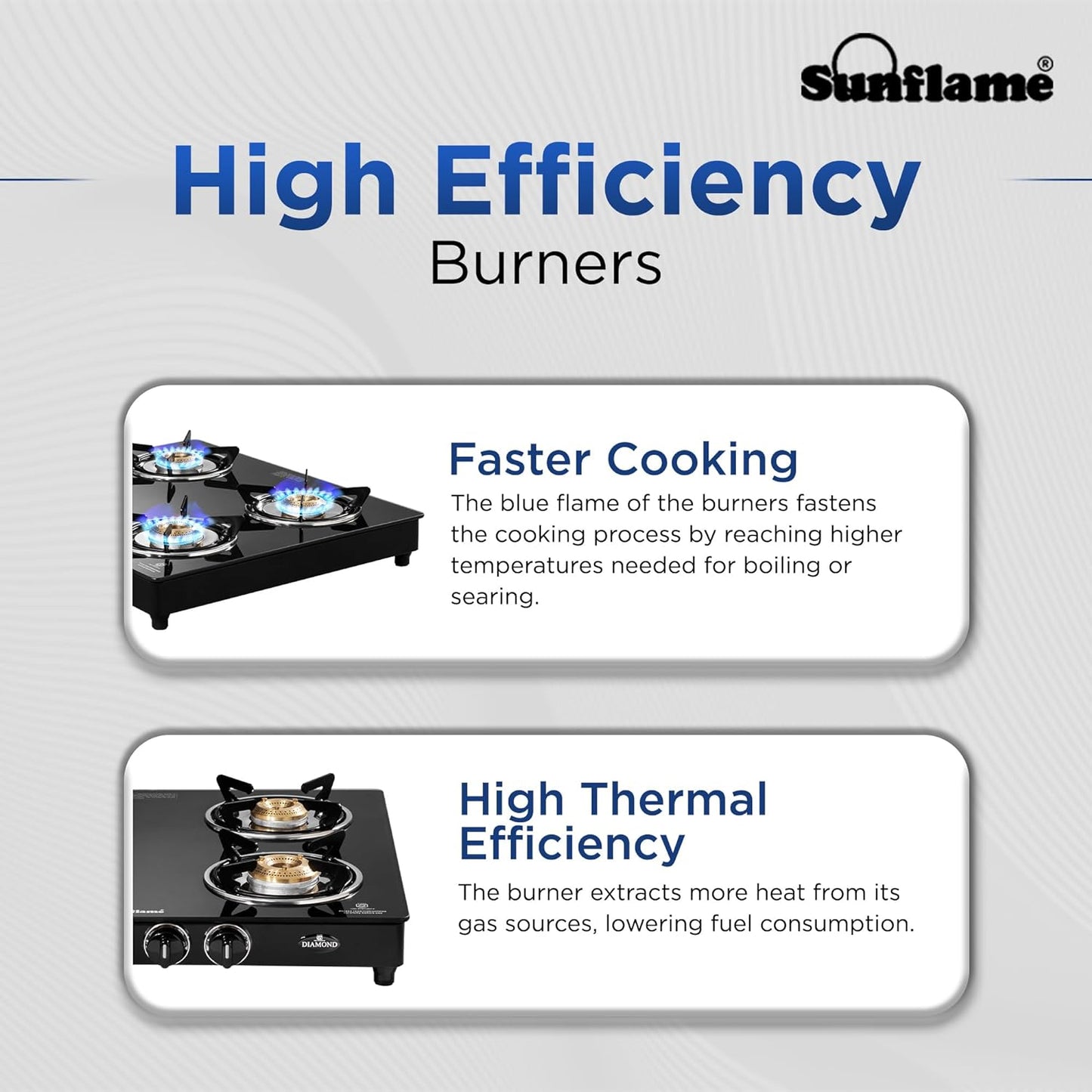 Diamond 4 Burner Gas Stove | 2 Medium and 2 Small Brass Burners |Toughened Glass Top | Black