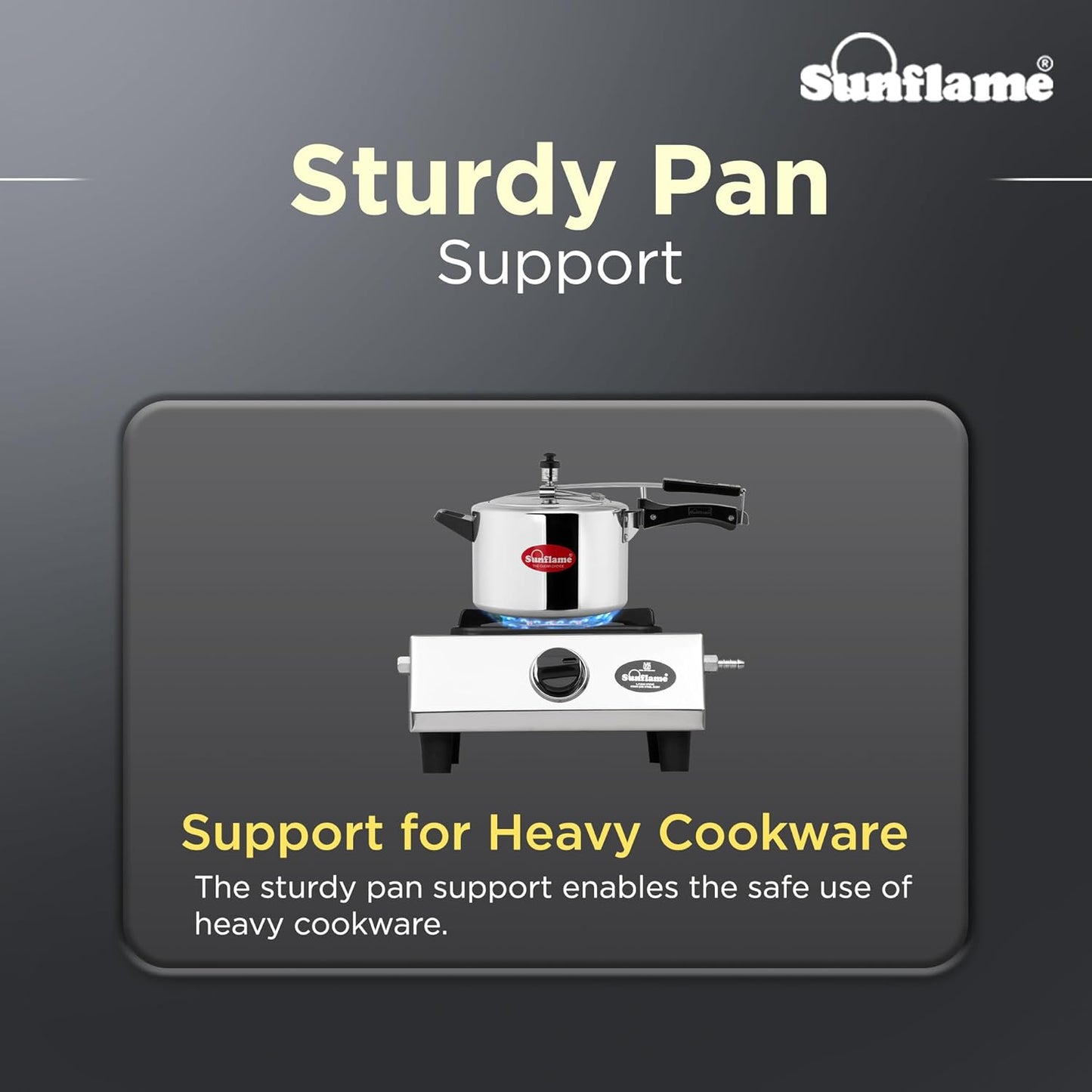 One Burner Glass Top Gas Stove | Jumbo Burner | Heavy Duty Pan Support| Silver