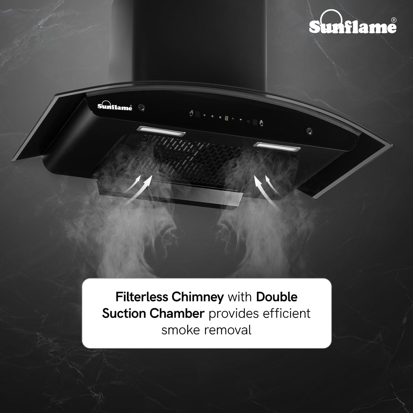 Lamia 90 FL HAC TC Filterless Auto-Clean Chimney | 90 cm | 1400 m³/h High Suction Capacity | Gesture Control with Touch Panel