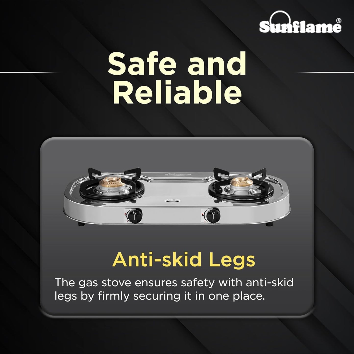 Optra 2 Burner Gas Stove | 1 Medium and 1 Small Brass Burners |Toughened Glass Top | Steel