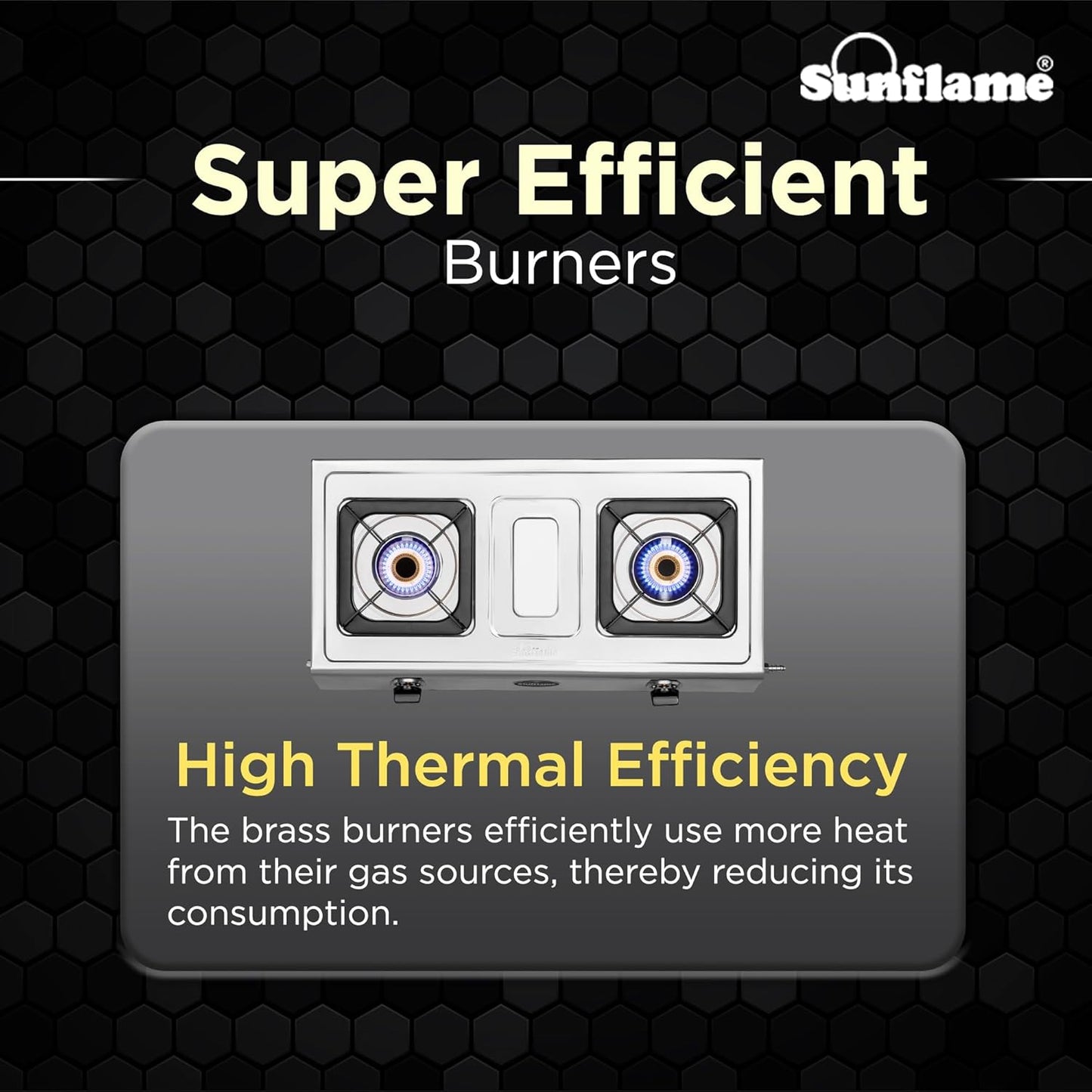 Excel 2 Burner Gas Stove | 1 Medium and 1 Small Brass Burners | Stainless Steel