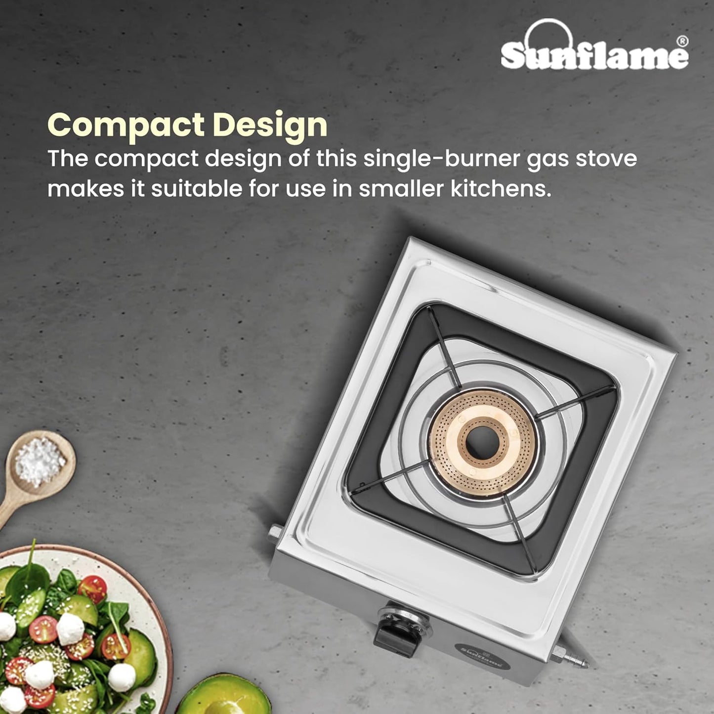 One Burner Glass Top Gas Stove | Jumbo Burner | Heavy Duty Pan Support| Silver