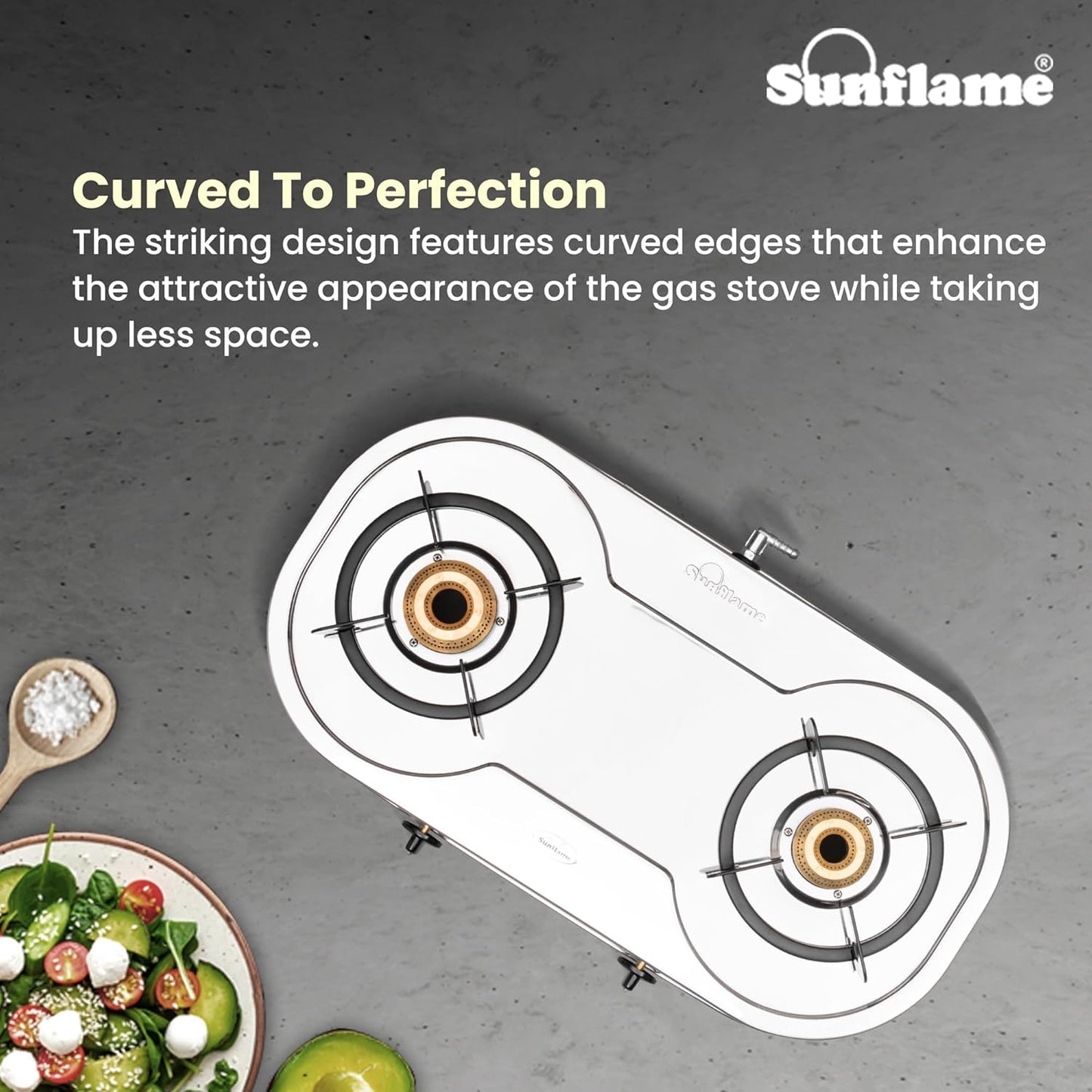 Optra 2 Burner Gas Stove | 1 Medium and 1 Small Brass Burners |Toughened Glass Top | Steel