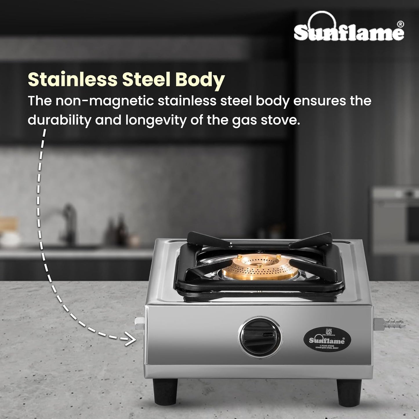 One Burner Glass Top Gas Stove | Jumbo Burner | Heavy Duty Pan Support| Silver
