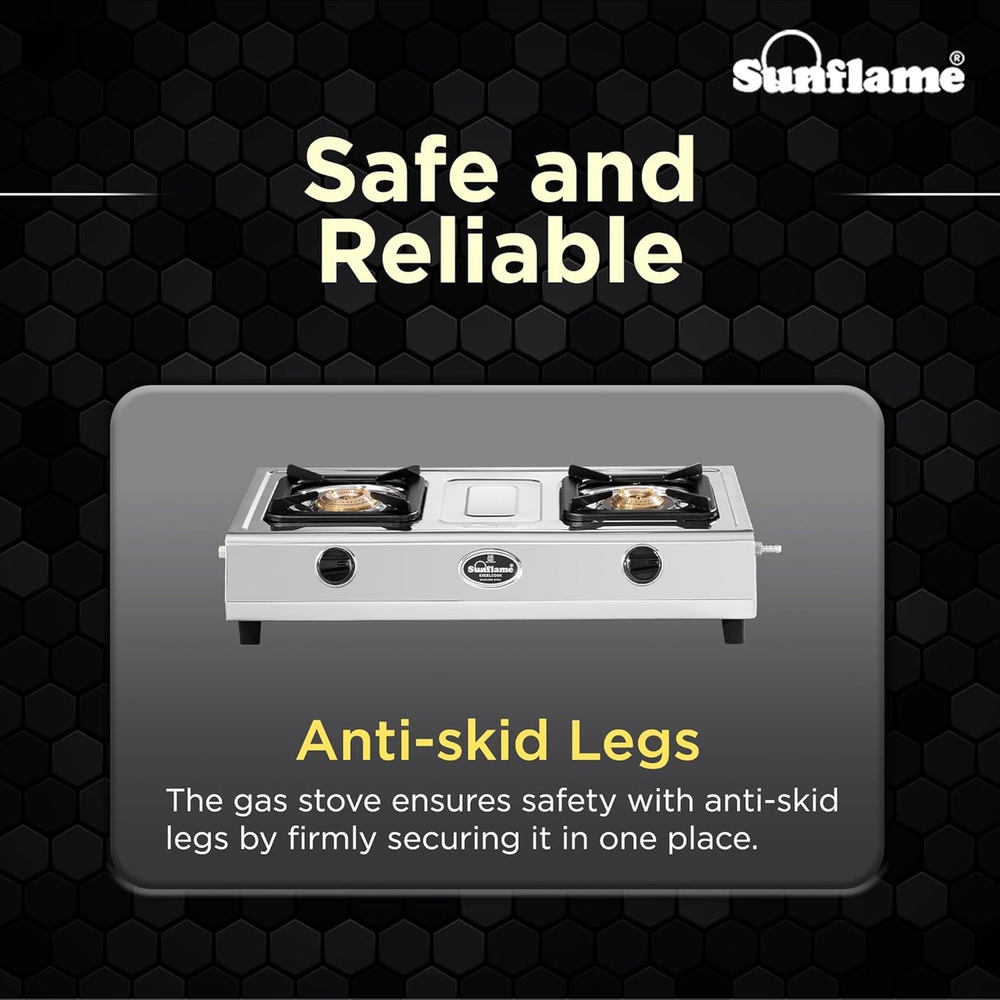Excel 2 Burner Gas Stove | 1 Medium and 1 Small Brass Burners | Stainless Steel