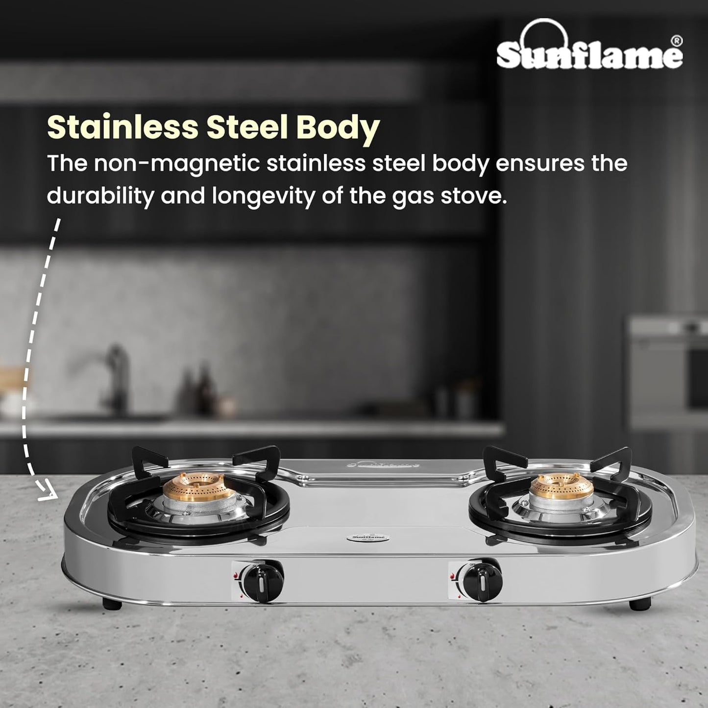 Optra 2 Burner Gas Stove | 1 Medium and 1 Small Brass Burners |Toughened Glass Top | Steel